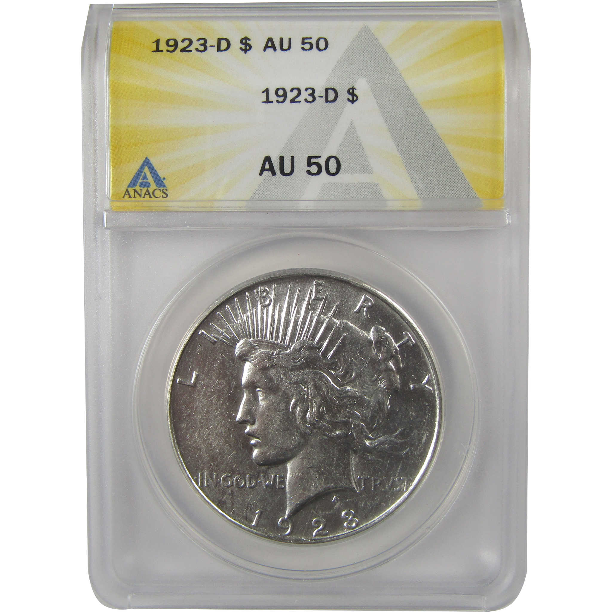 1923 D Peace Dollar AU 50 ANACS Silver $1 Coin SKU:I22178