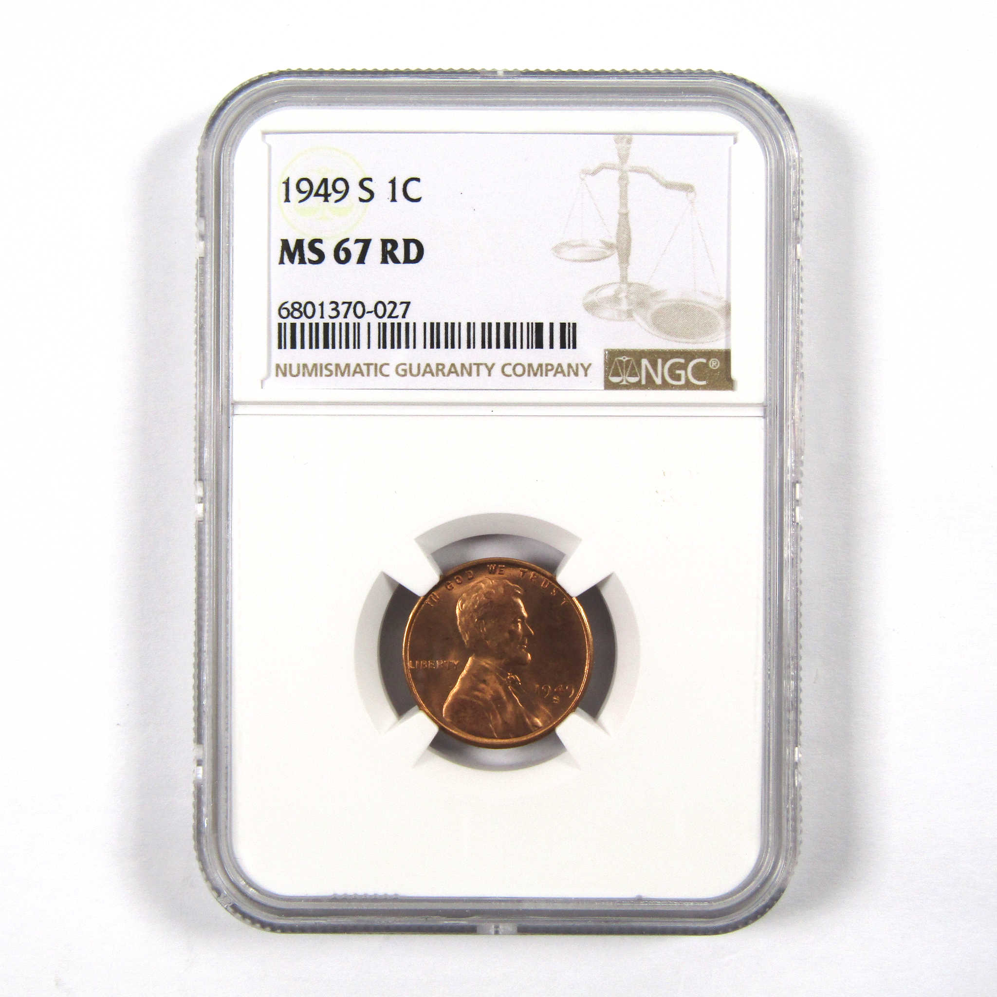 1949 S Lincoln Wheat Cent MS 67 RD NGC Penny 1c Uncirculated SKU:I9722