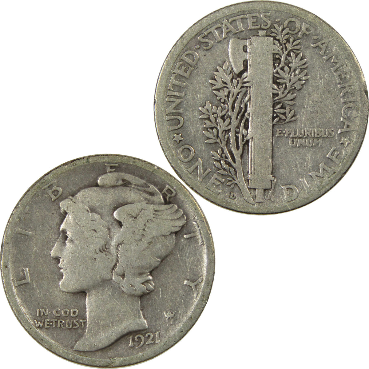 1921 D Mercury Silver Dime VG Very Good Details 10c Coin SKU:I28621