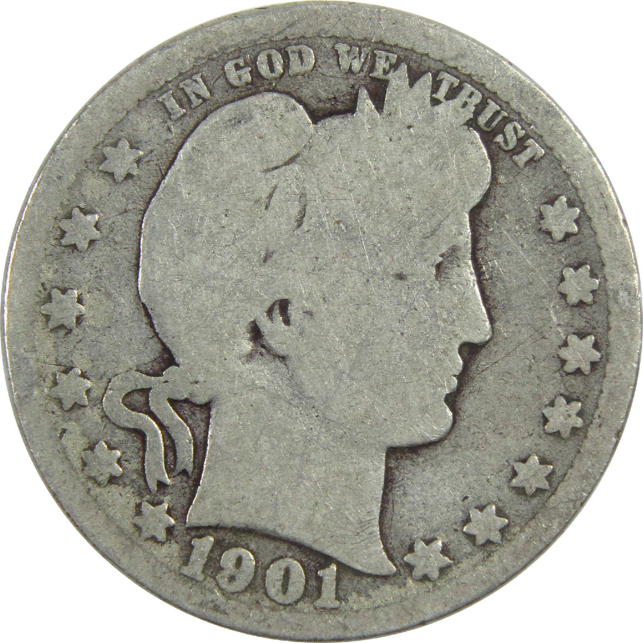 1901 Barber Quarter G Good Silver 25c Coin SKU:I13176