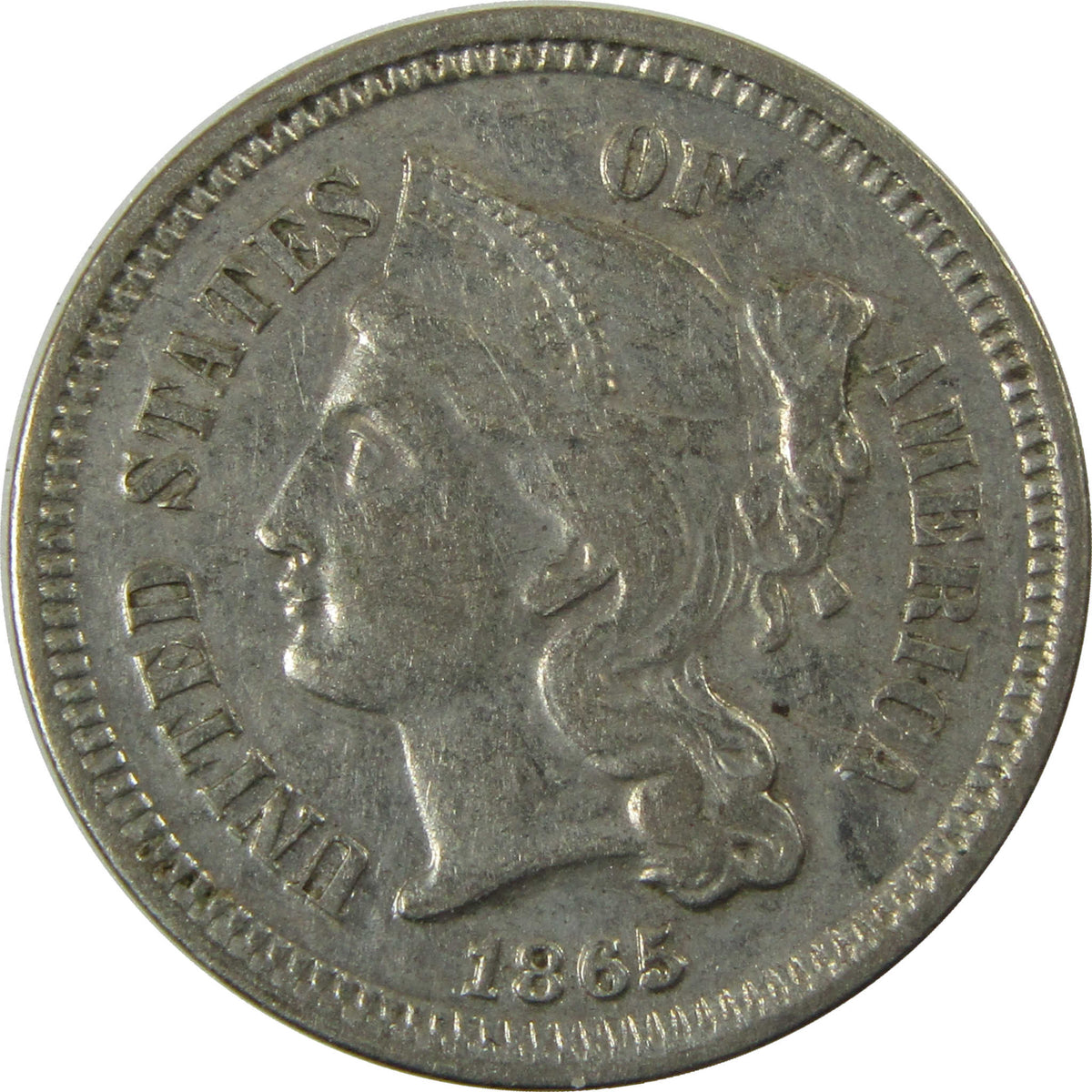 1865 Nickel Three Cent Piece XF EF Extremely Fine 3c Coin SKU:I28509