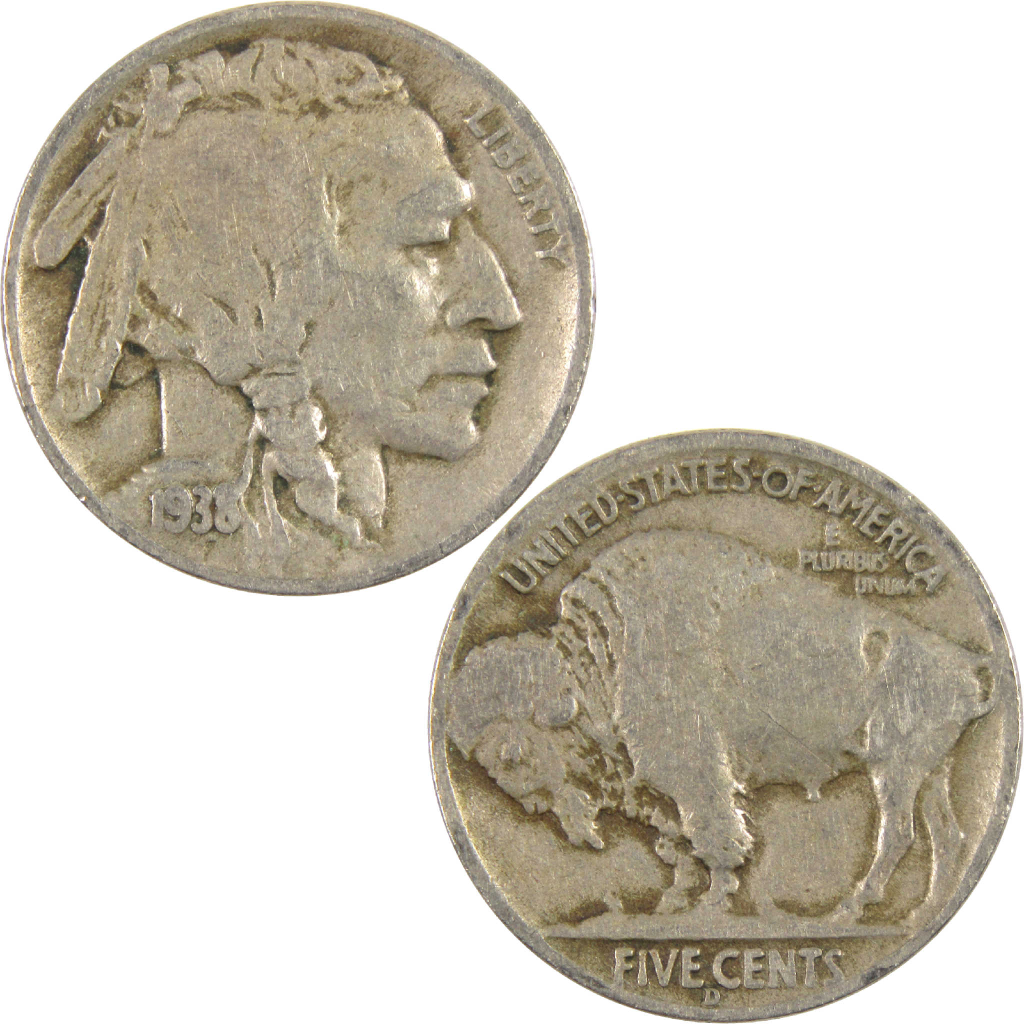 1938 D Indian Head Buffalo Nickel VG Very Good 5c Coin