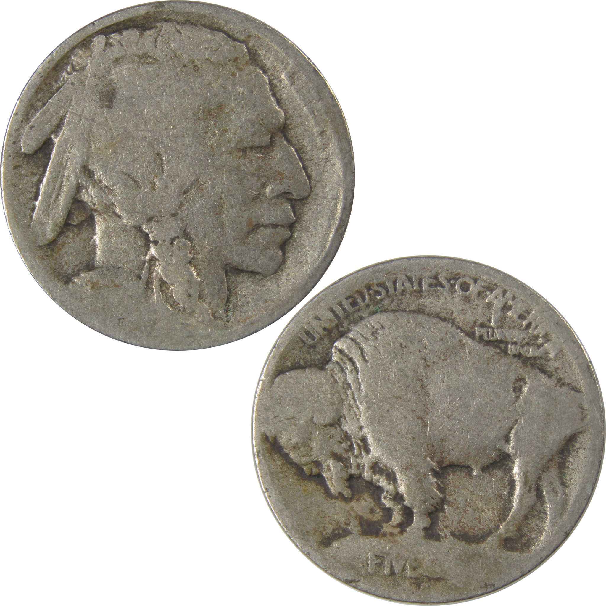 1913 S Type 1 Indian Head Buffalo Nickel 5c Coin No Date SKU:I22827