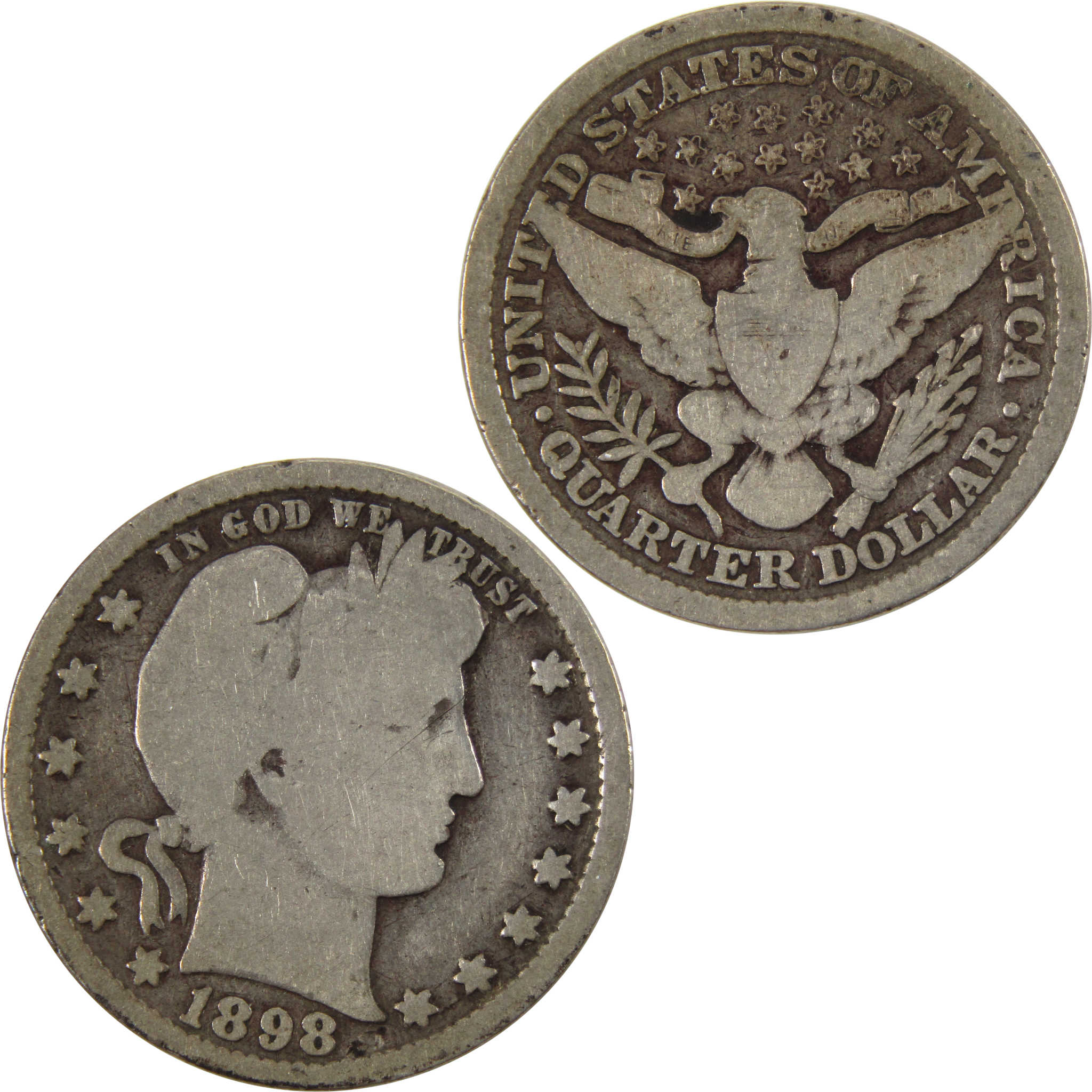 1898 Barber Quarter G Good 90% Silver 25c Coin SKU:I10001