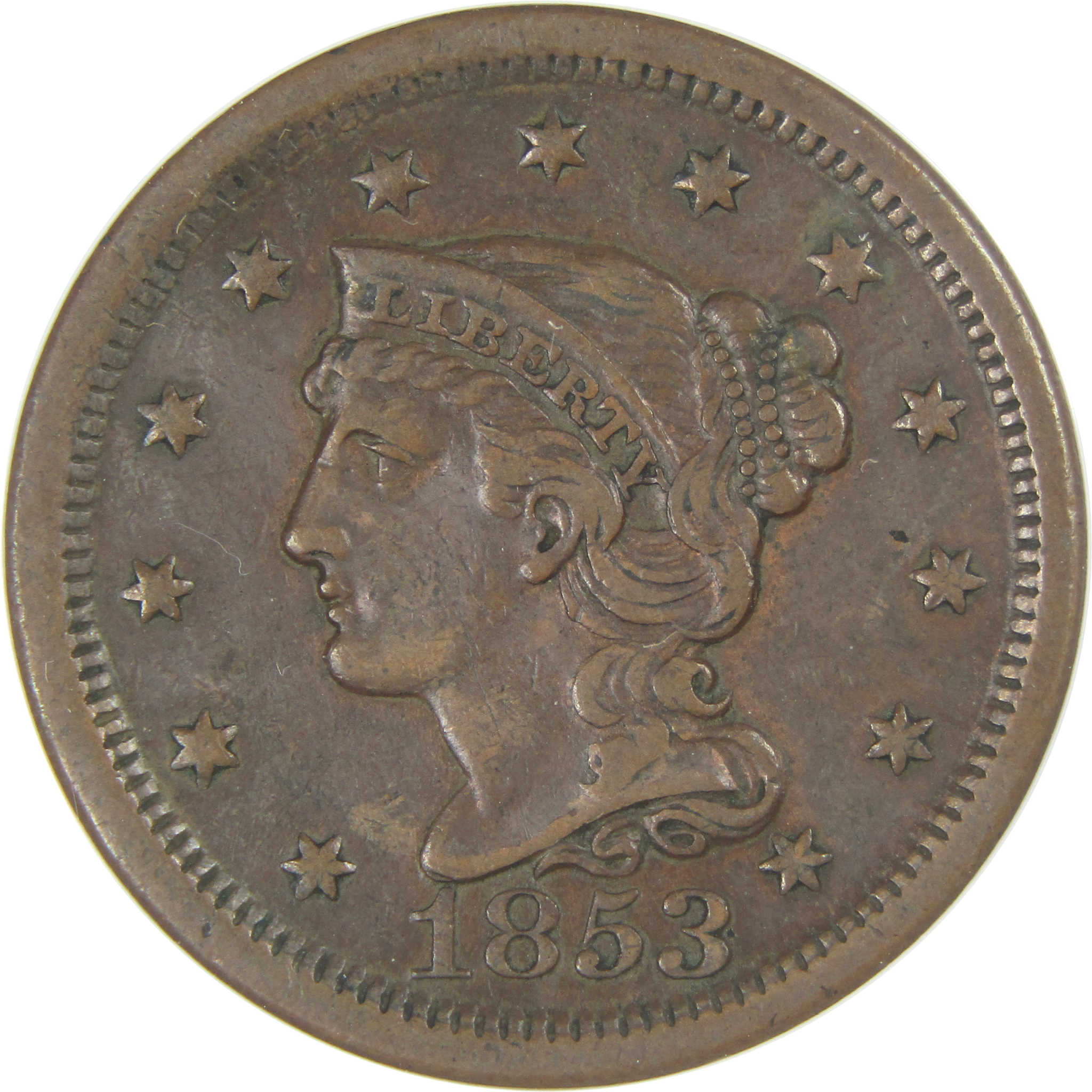 1853 Braided Hair Large Cent VF 30 Details ANACS Copper SKU:I16059