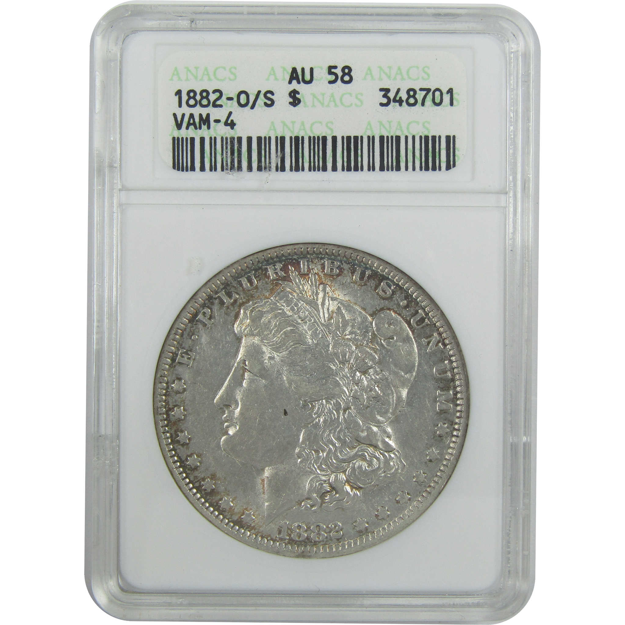 1882 O/S VAM-4 Morgan Dollar AU 58 ANACS Silver $1 Coin SKU:I16400 - Morgan coin - Morgan silver dollar - Morgan silver dollar for sale - Profile Coins &amp; Collectibles