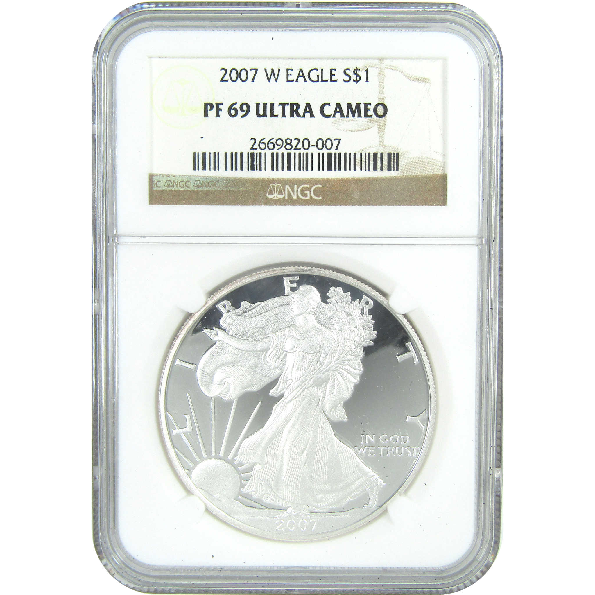 2007 W American Silver Eagle PF 69 UCAM NGC Proof $1 SKU:CPC9559