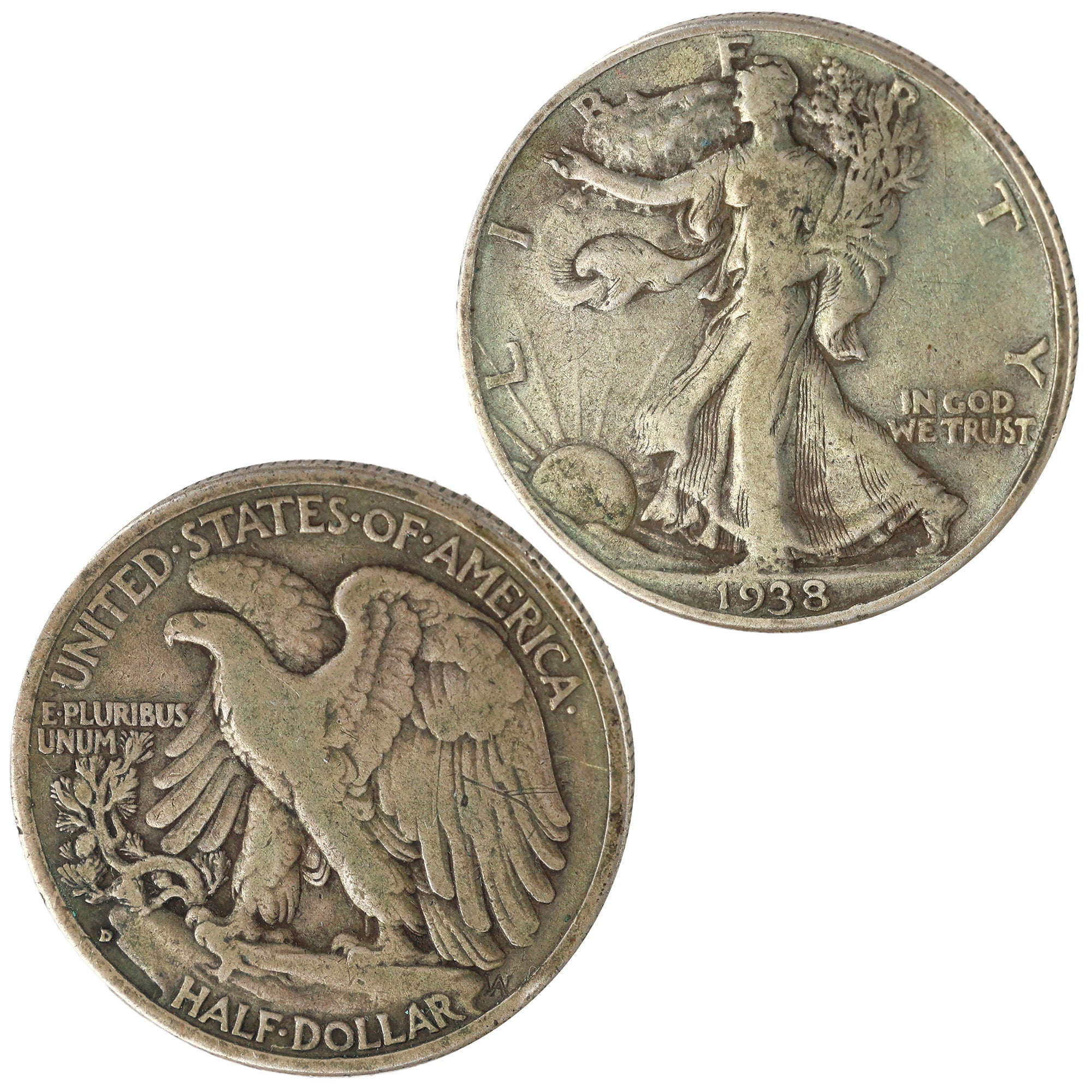 1938 D Liberty Walking Half Dollar F Fine Silver 50c Coin SKU:I11986