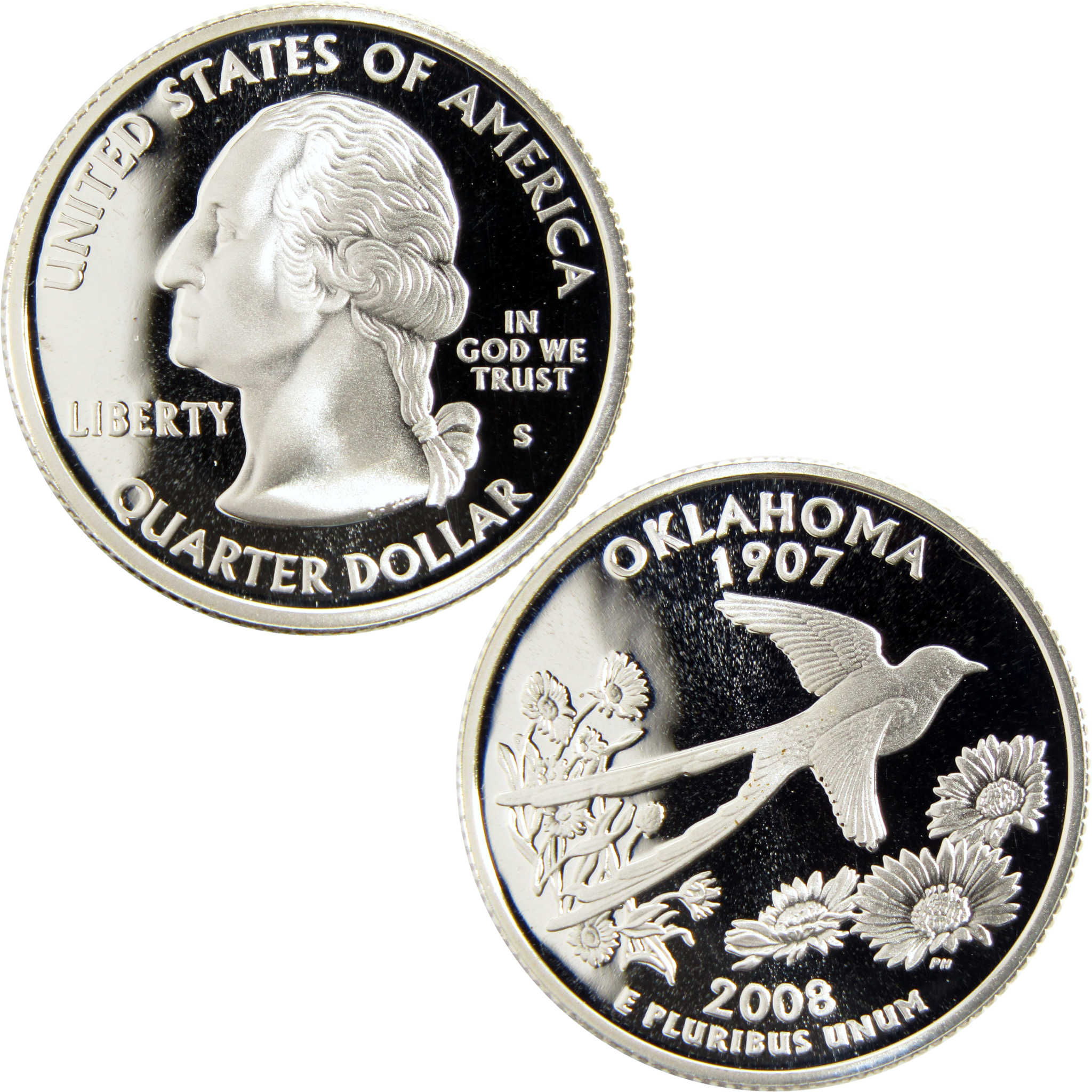 2008 S Oklahoma State Quarter Silver 25c Proof Coin