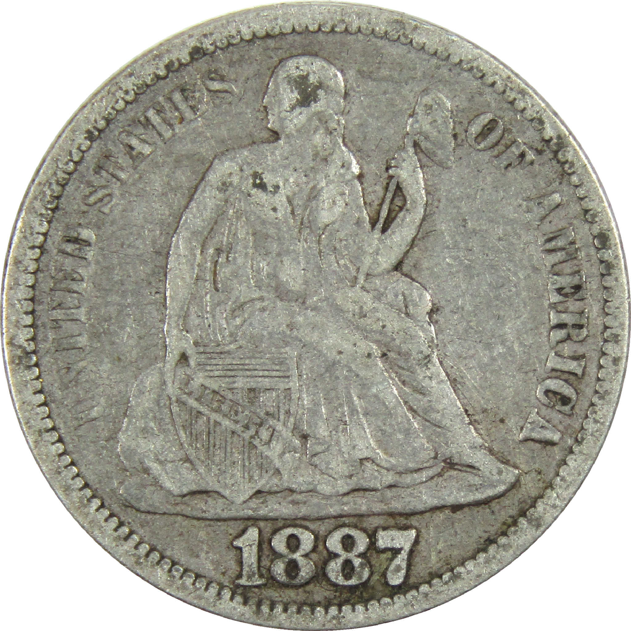 1887 Seated Liberty Dime F Fine Silver 10c Coin SKU:I12266