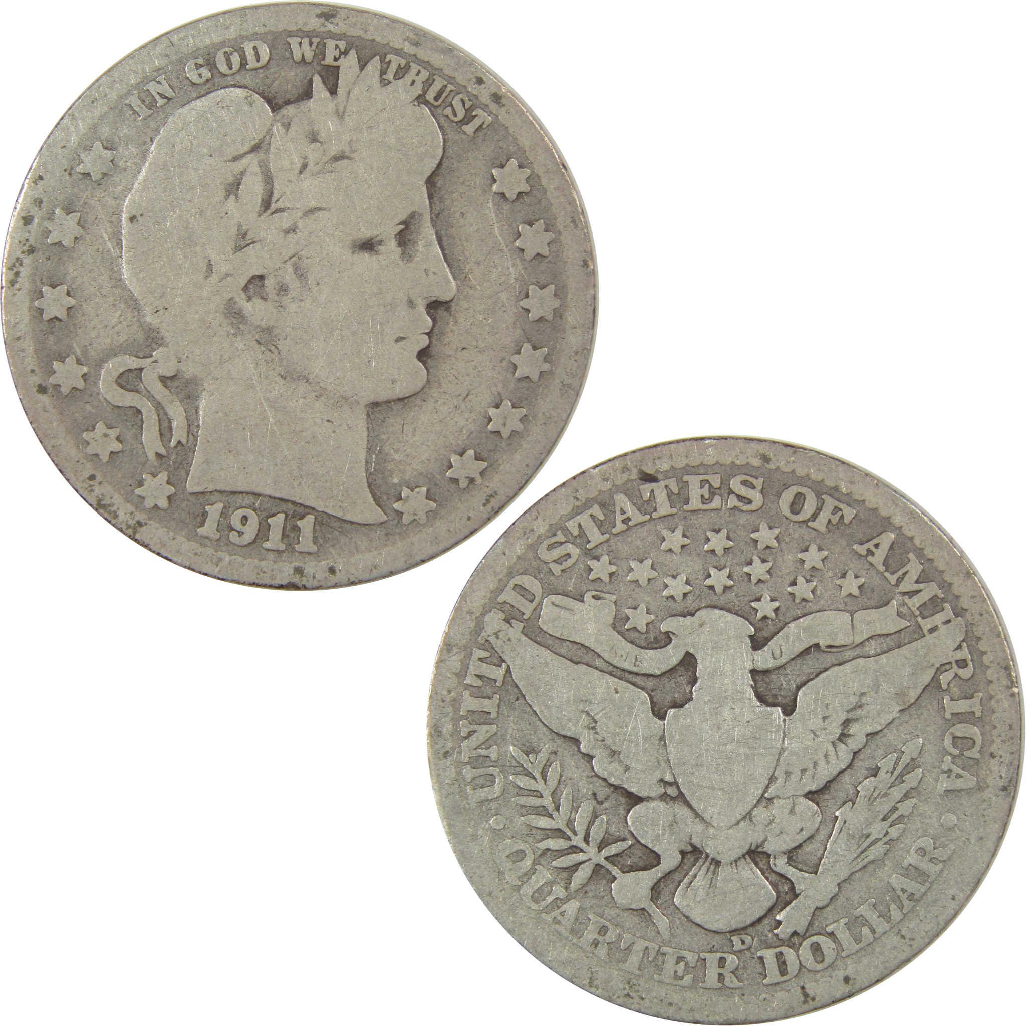 1911 D Barber Quarter G Good Silver 25c Coin SKU:I21841