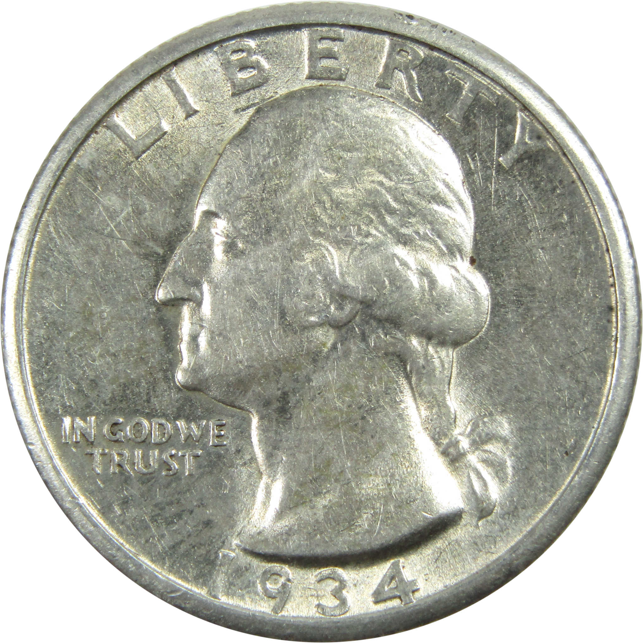 1934 Medium Motto Washington Quarter AU Silver 25c Coin SKU:I13515