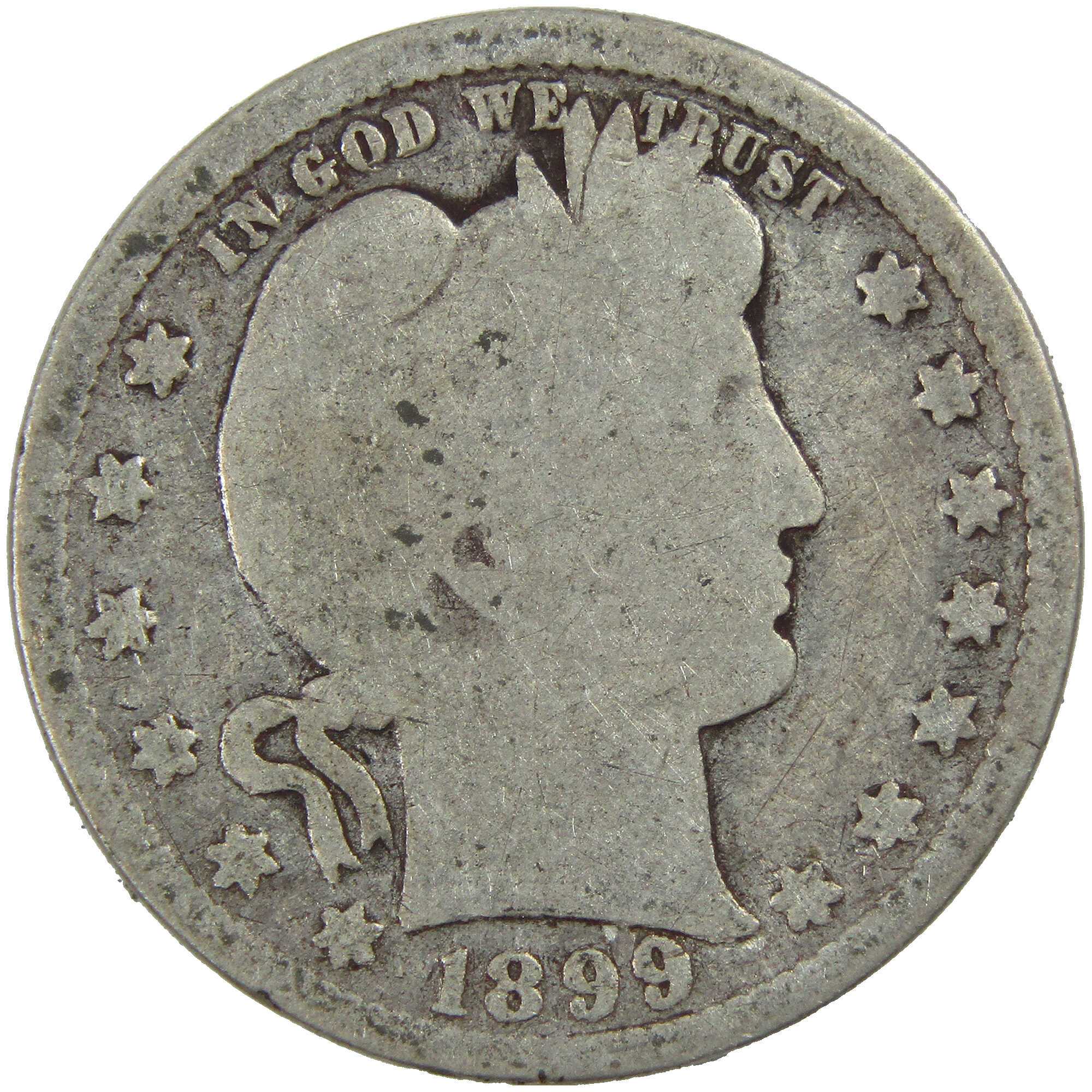1899 Barber Quarter G Good Silver 25c Coin SKU:I12720