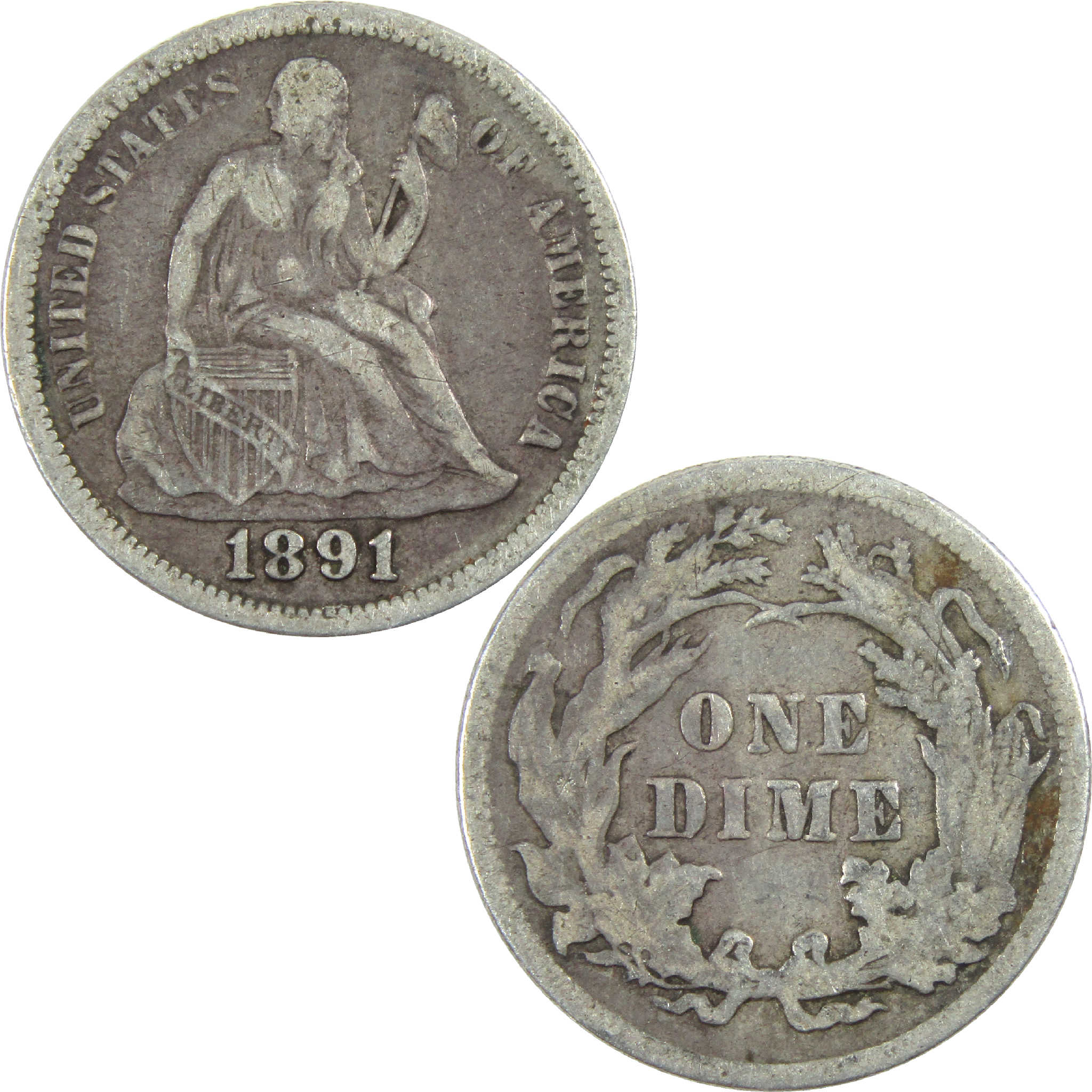1891 Seated Liberty Dime F Fine Silver 10c Coin SKU:I12262