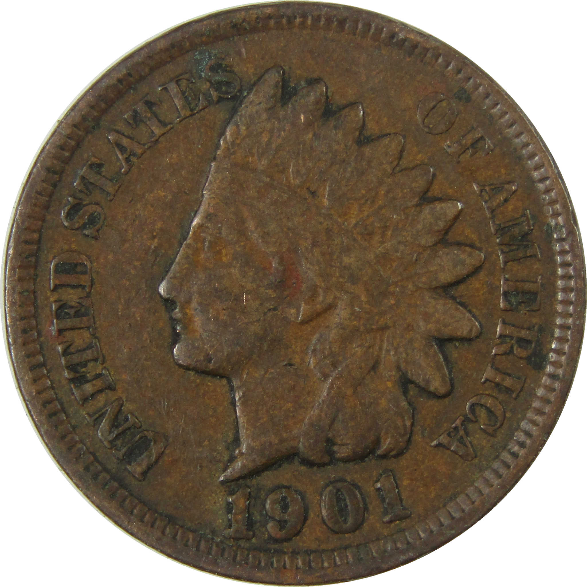 1901 Indian Head Cent F Fine Penny 1c Coin SKU:I27015