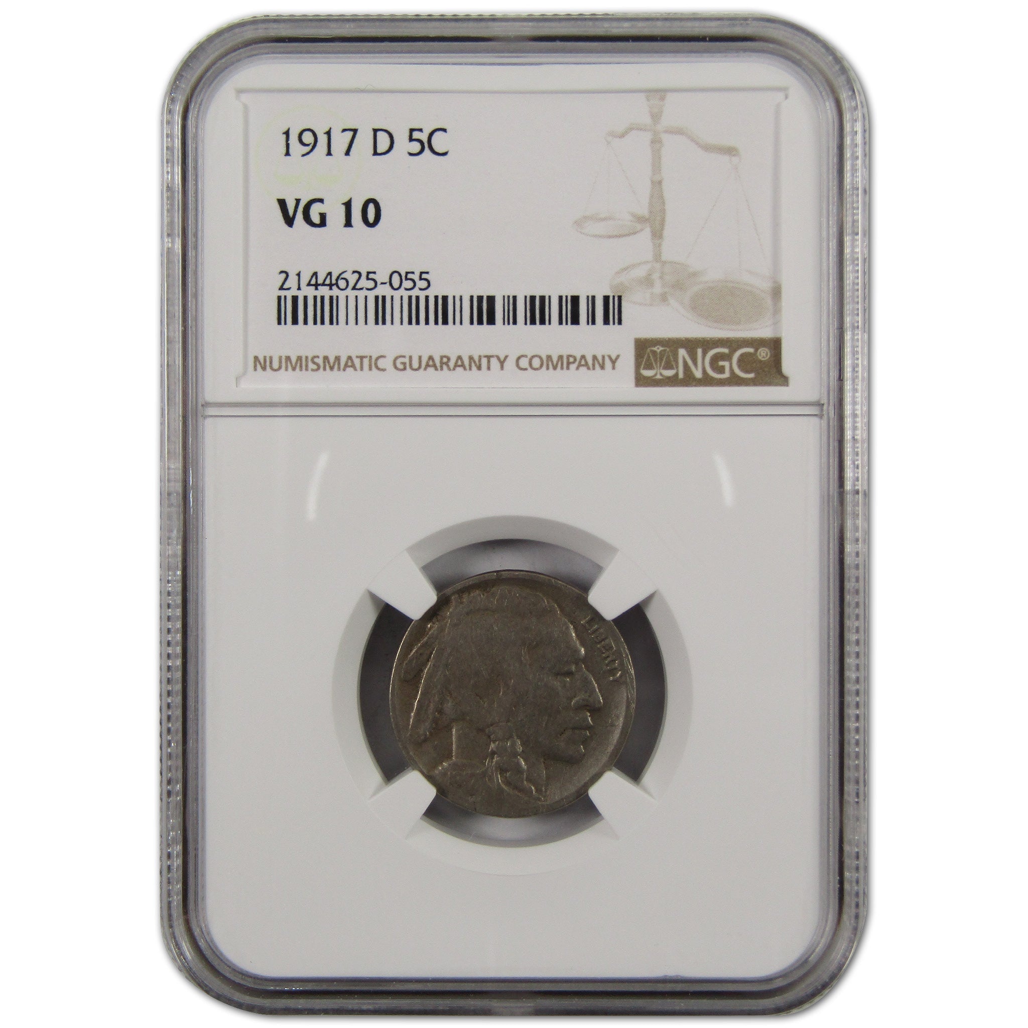 1917 D Indian Head Buffalo Nickel VG 10 NGC 5c Coin SKU:I10770