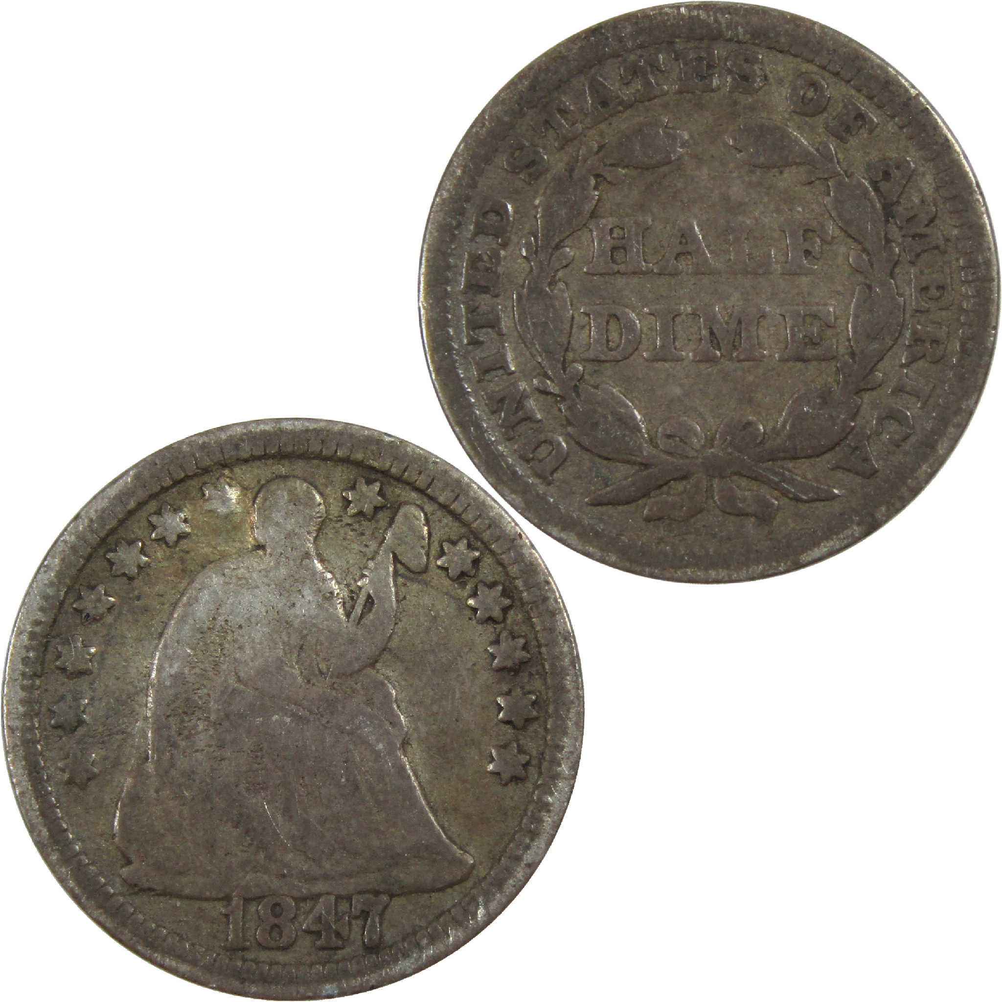 1847 Seated Liberty Half Dime AG About Good Silver 5c Coin SKU:I12257