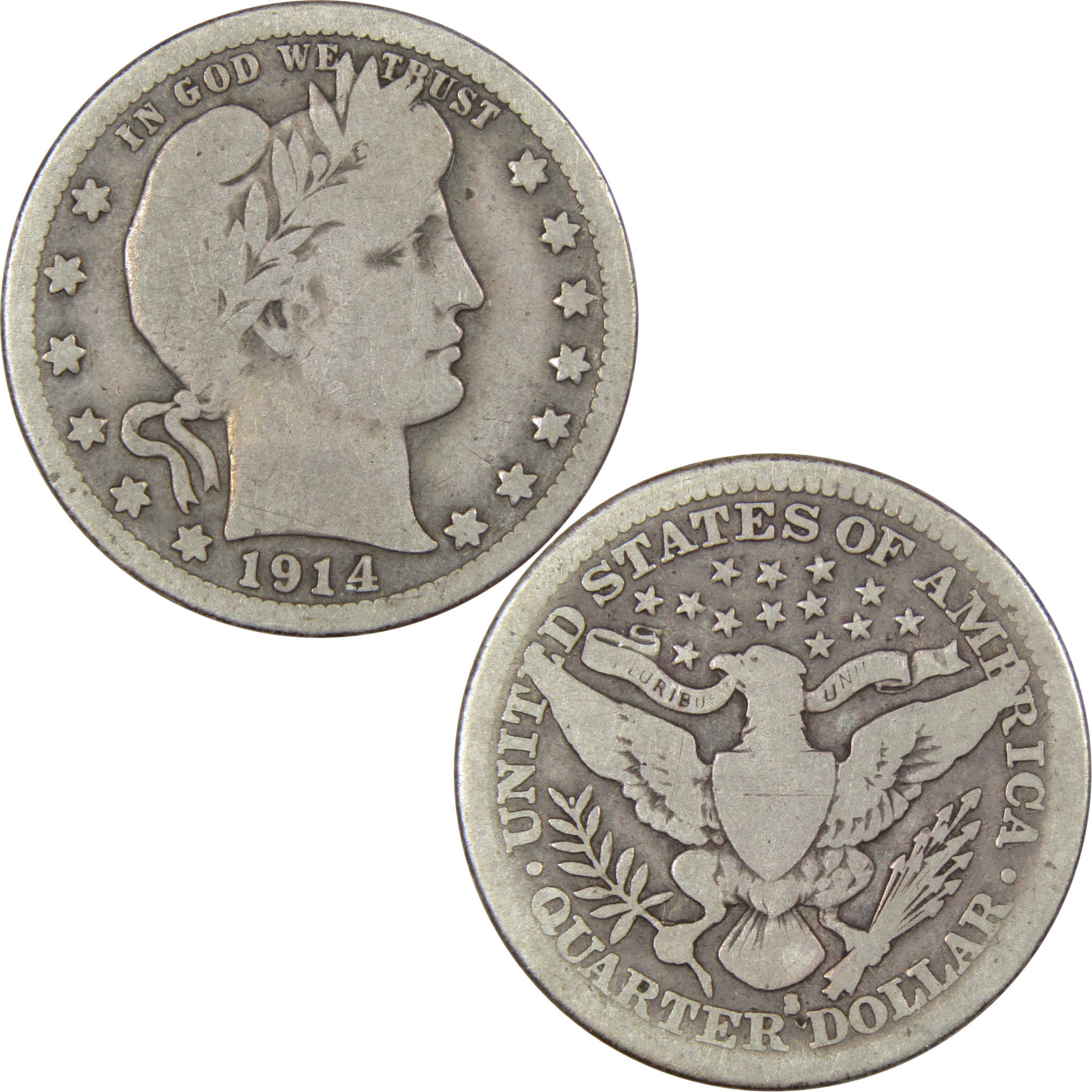 1914 S Barber Quarter VG Very Good Silver 25c Coin SKU:IPC3980