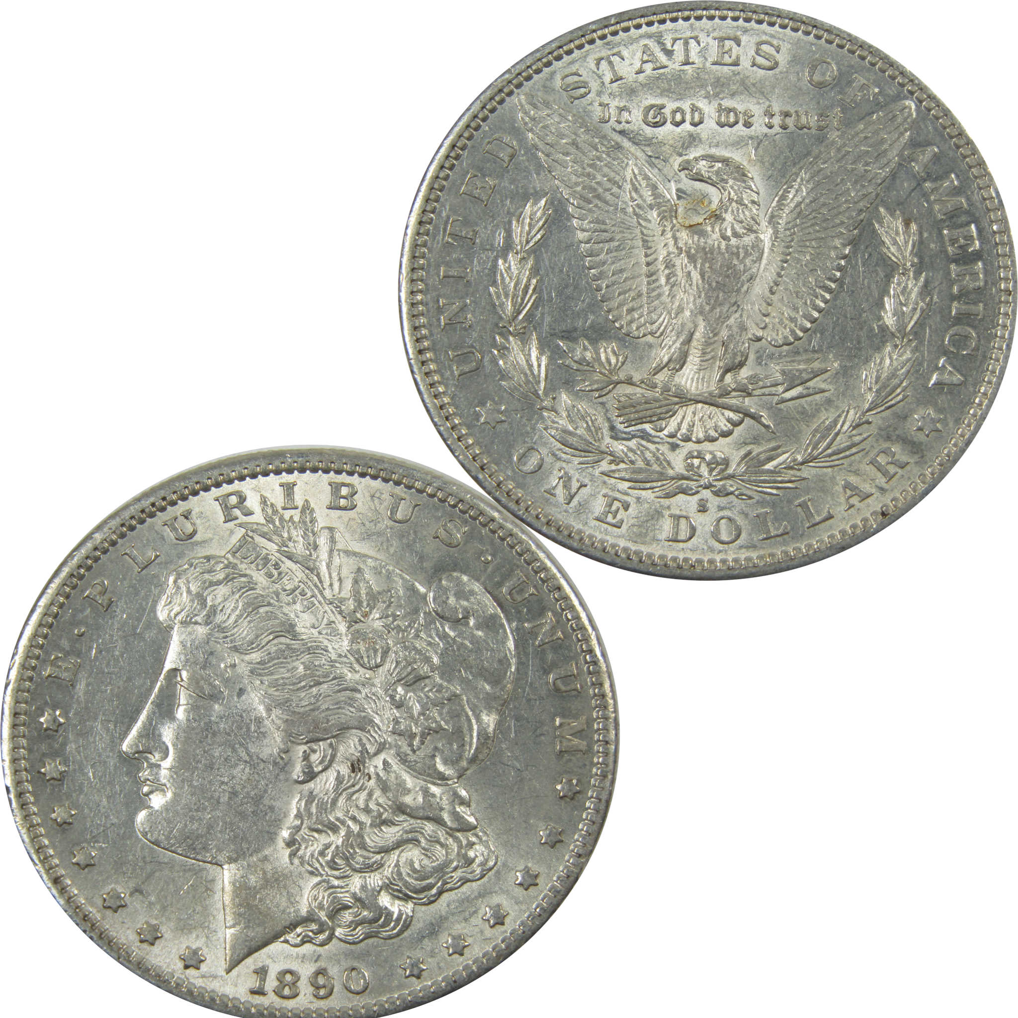 1890 S Morgan Dollar AU About Uncirculated Silver $1 Coin SKU:I15482 - Morgan coin - Morgan silver dollar - Morgan silver dollar for sale - Profile Coins &amp; Collectibles