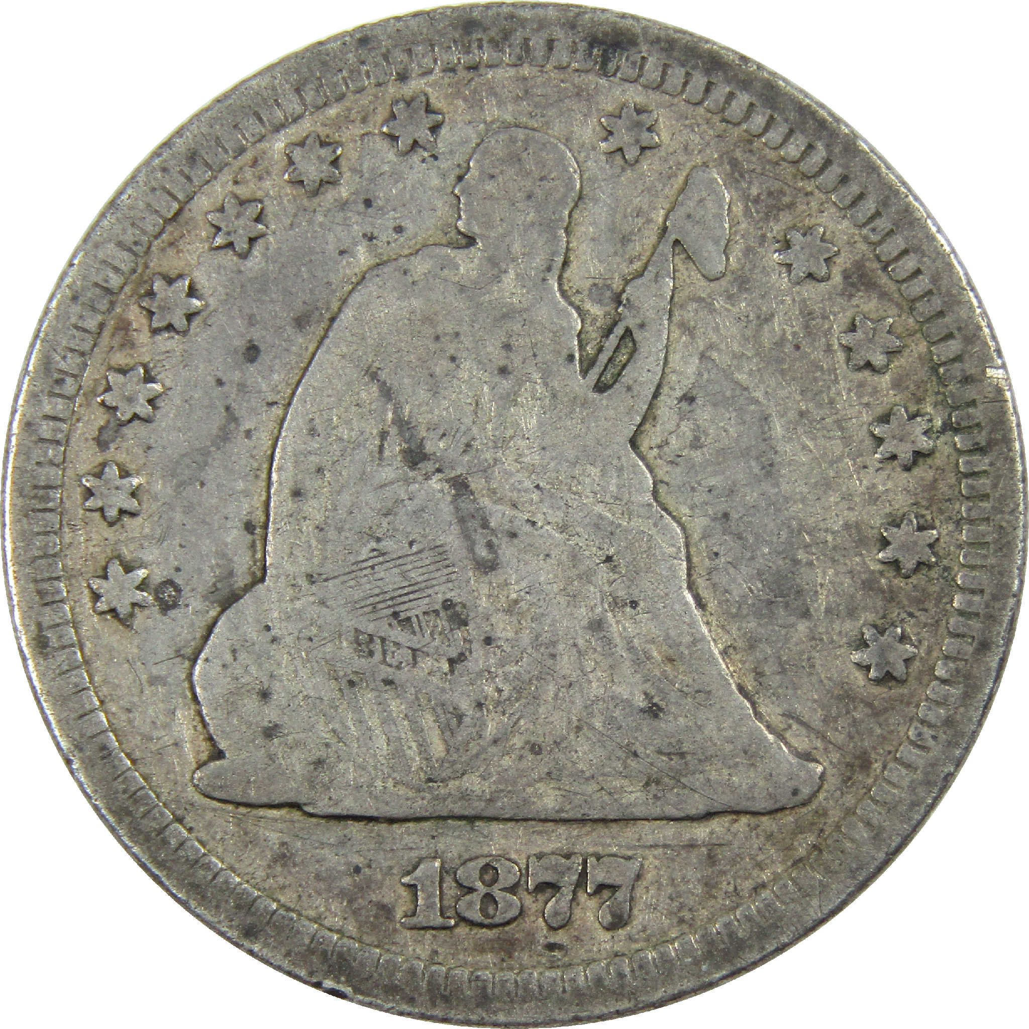 1877 Seated Liberty Quarter VG Very Good Details Silver 25c SKU:I12288
