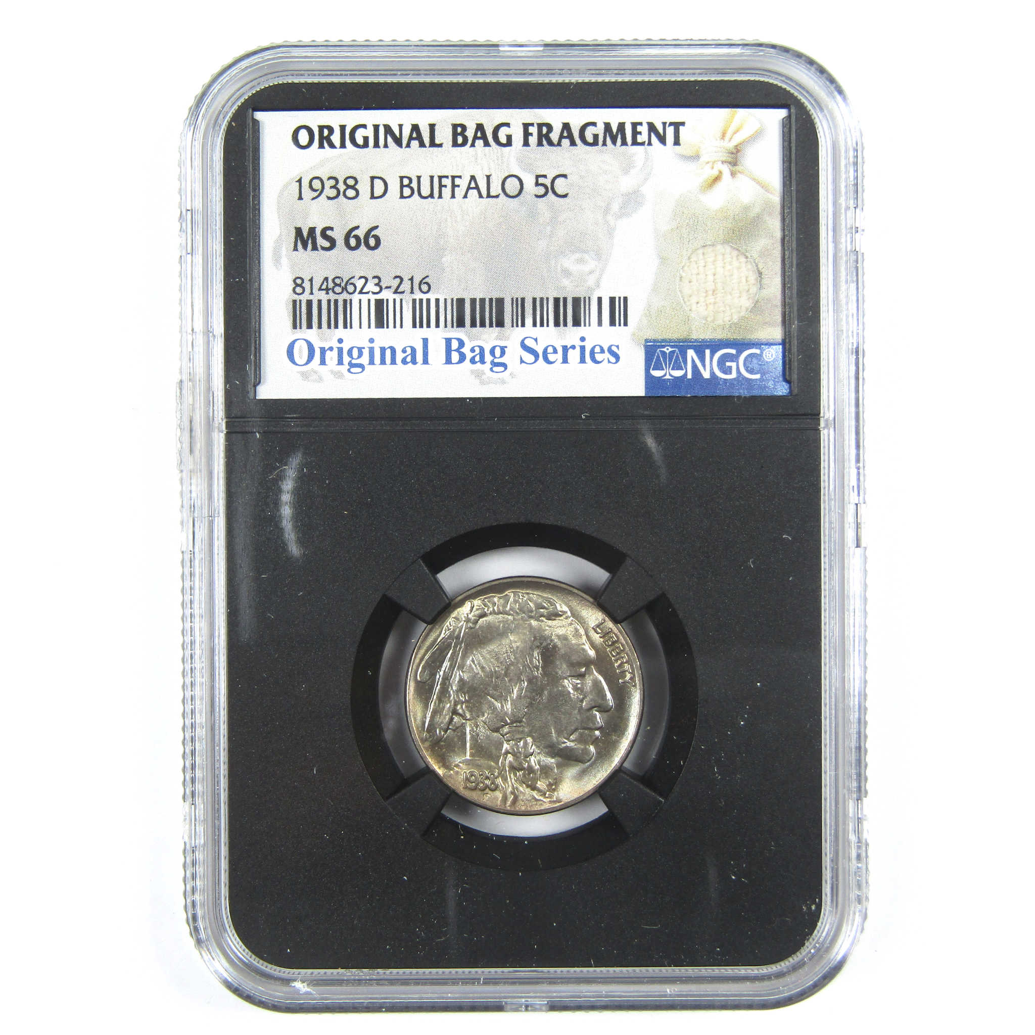 1938 D Buffalo Nickel MS 66 NGC 5c Original Bag Fragment SKU:I14583