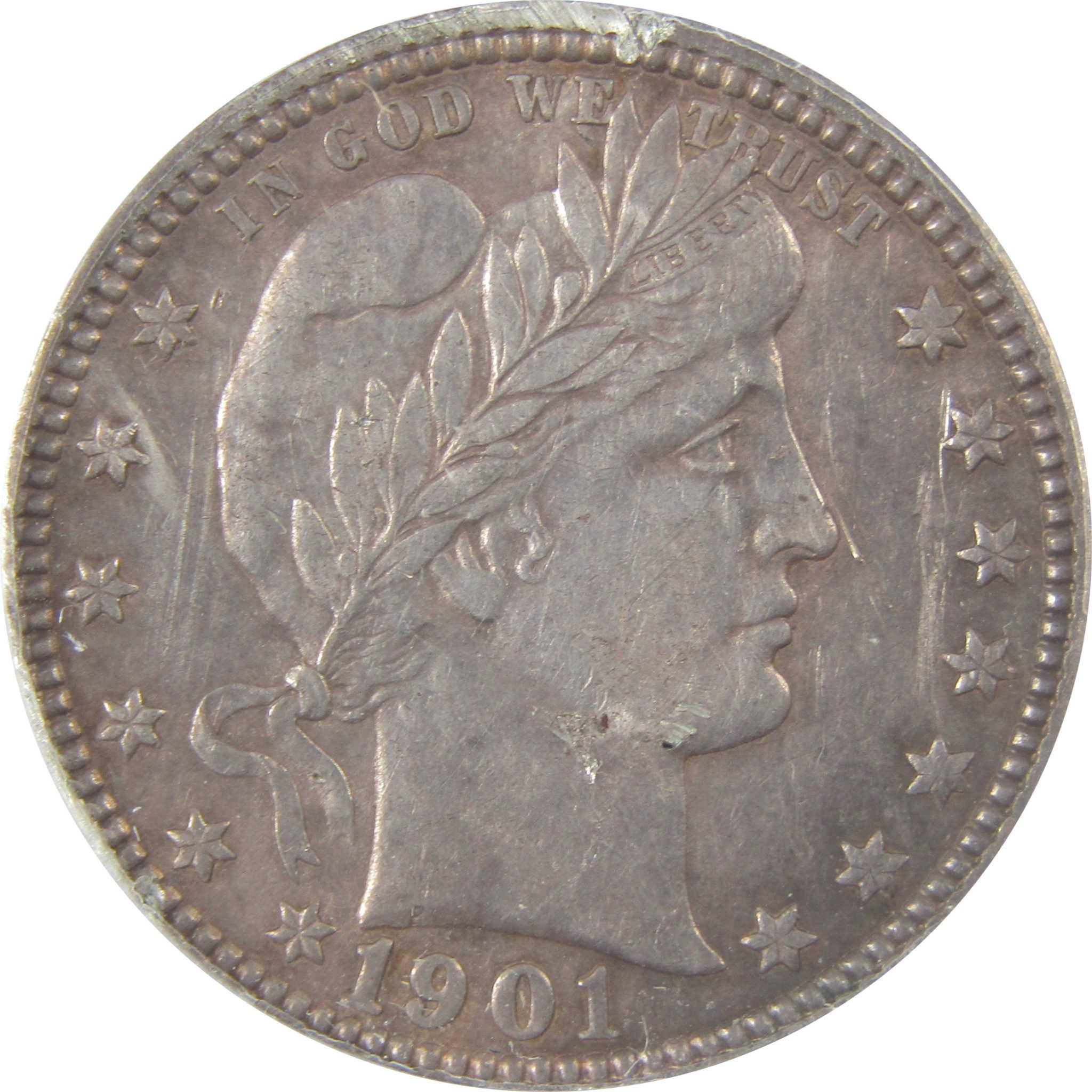 1901 Barber Silver Quarter EF 45 Details ANACS 25c Coin SKU:I25450