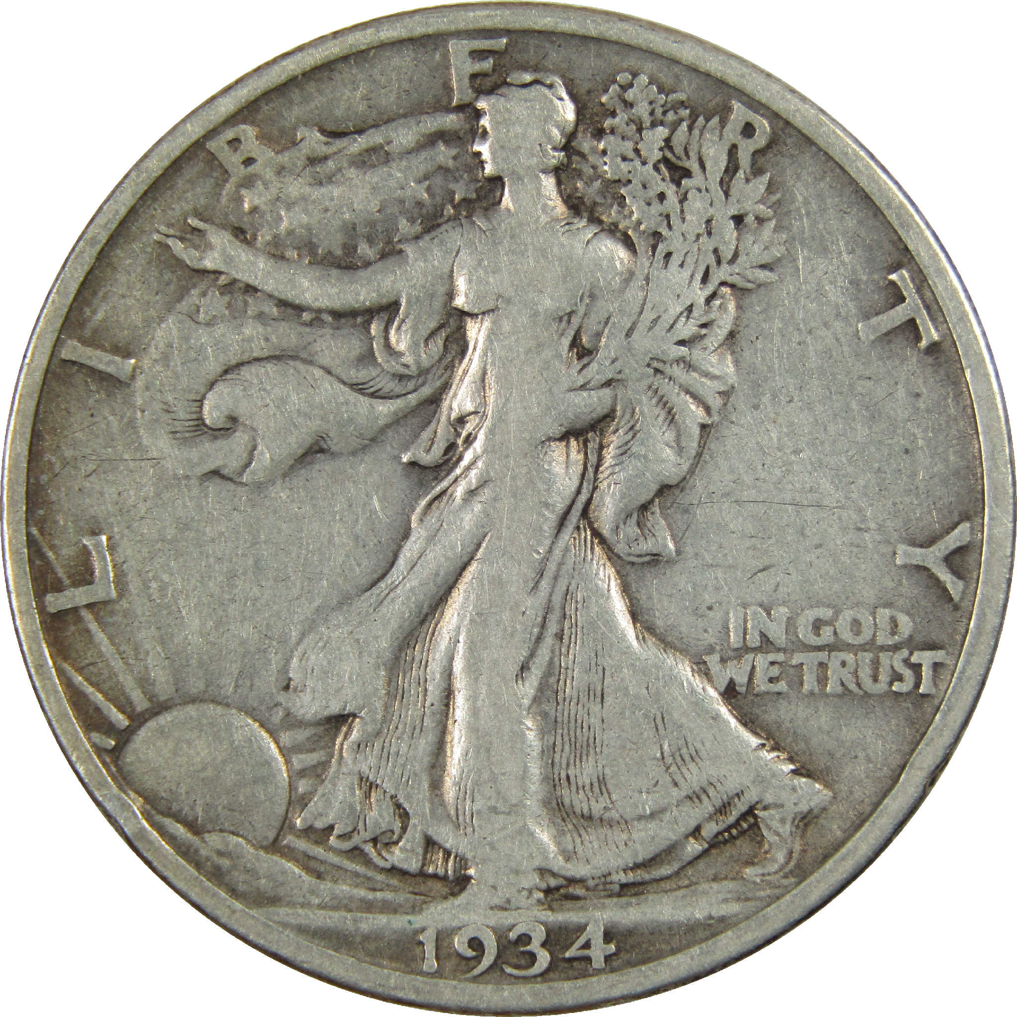 1934 S Liberty Walking Half Dollar F Fine Silver 50c Coin SKU:I12317