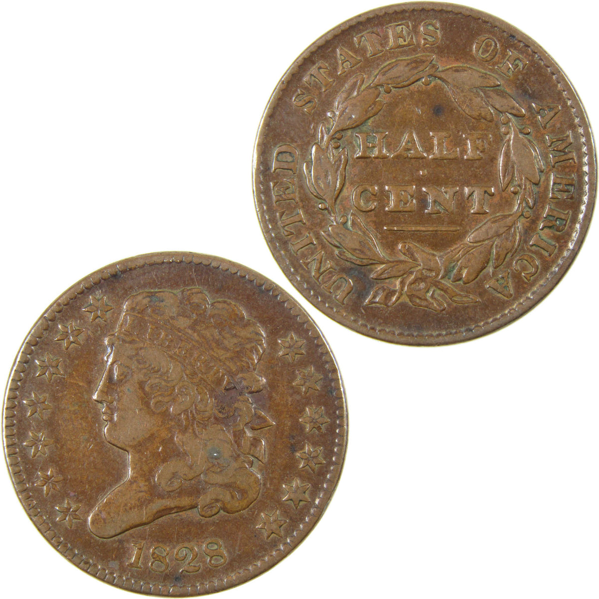 1828 13 Stars Classic Head Copper Half Cent VF Very Fine 1/2c Coin