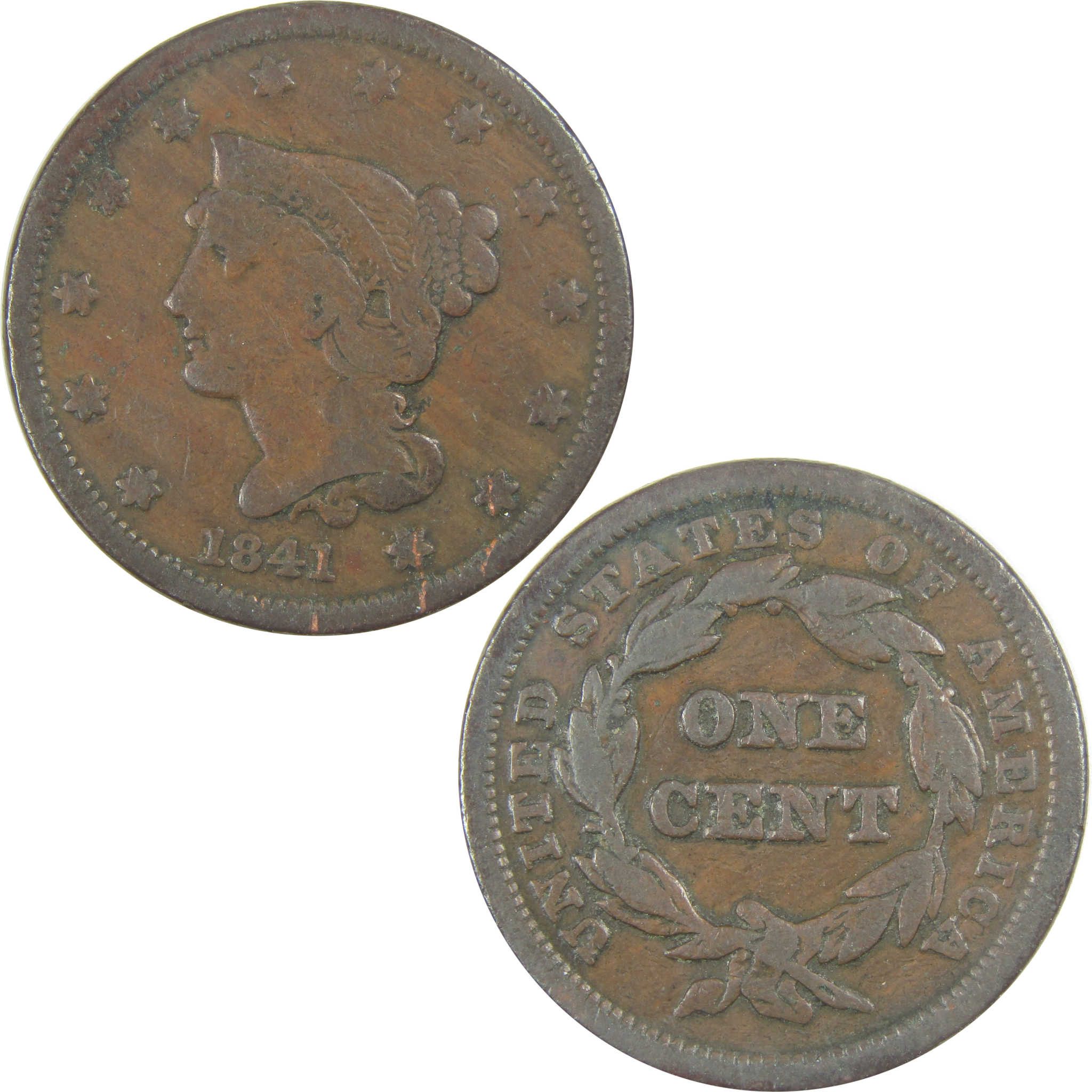 1841 Braided Hair Large Cent VG Very Good Copper Penny SKU:I19985