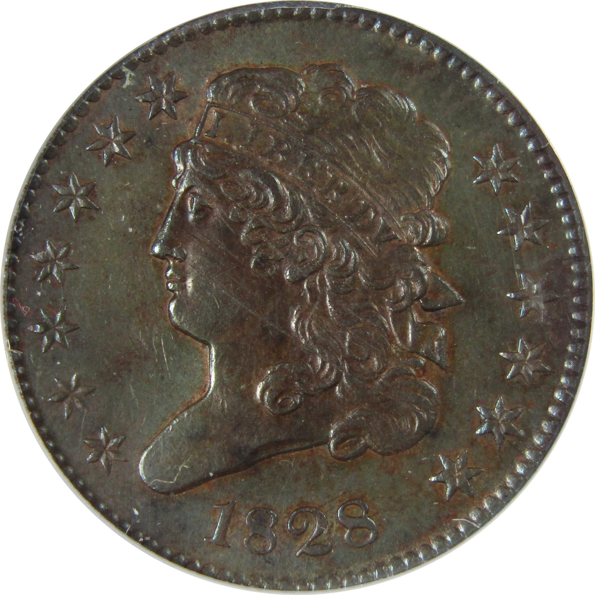 1828 13 Stars C-1 Classic Head Half Cent AU 55 Details ANACS SKU:CP634