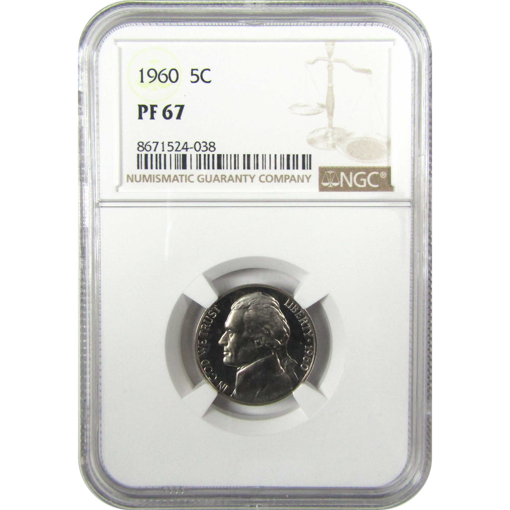 1960 Jefferson Nickel PF 67 NGC Proof 5c Coin Collectible SKU:I27326
