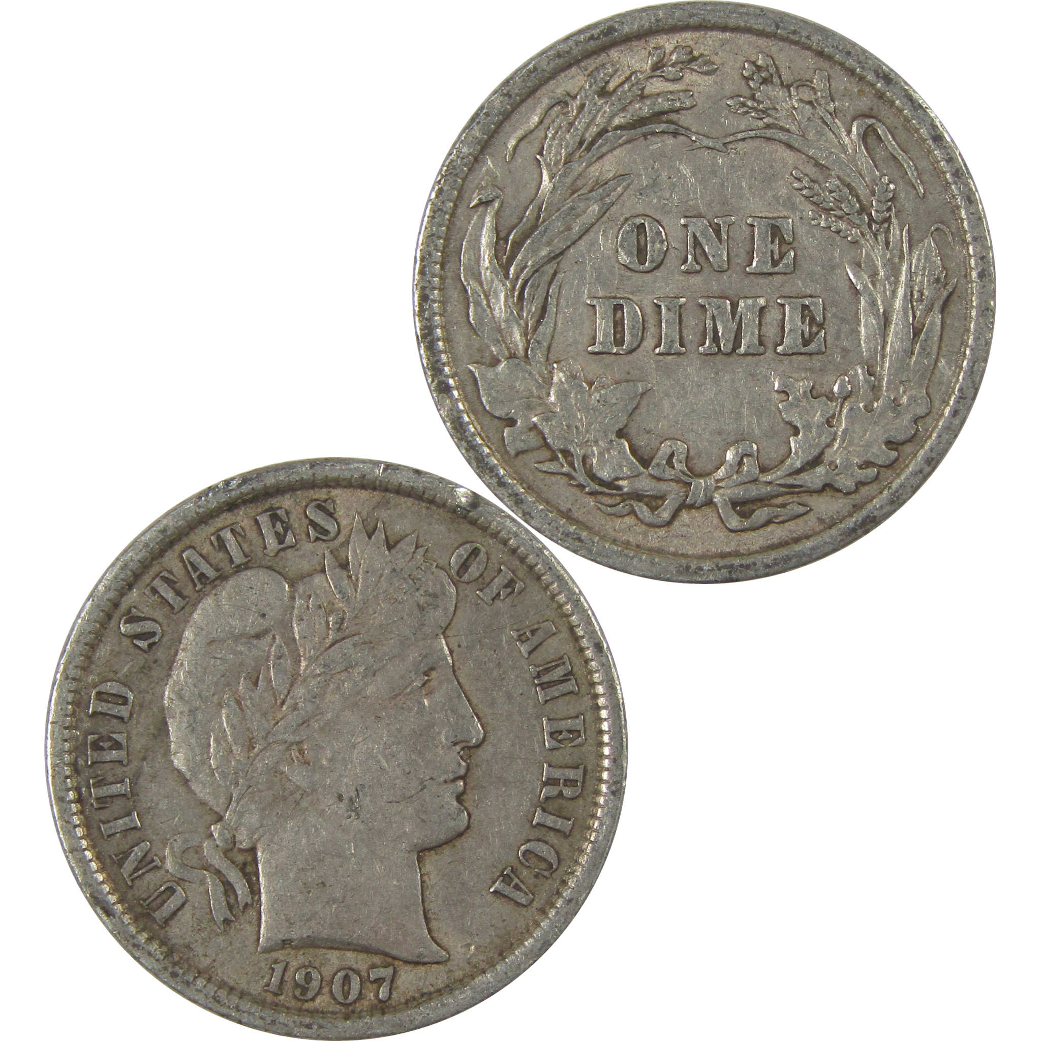 1907 Barber Dime XF EF Extremely Fine Silver 10c Coin SKU:I21109