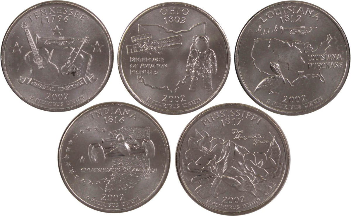 2002 D State Quarter 5 Coin Set Clad Uncirculated Mint State