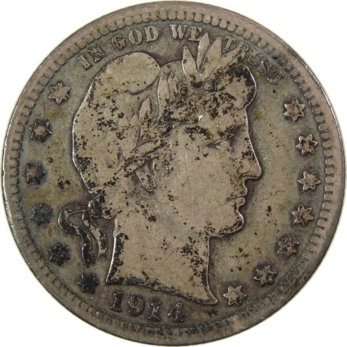 1914 Barber Silver Quarter F Fine 25c Coin Collectible SKU:I28522