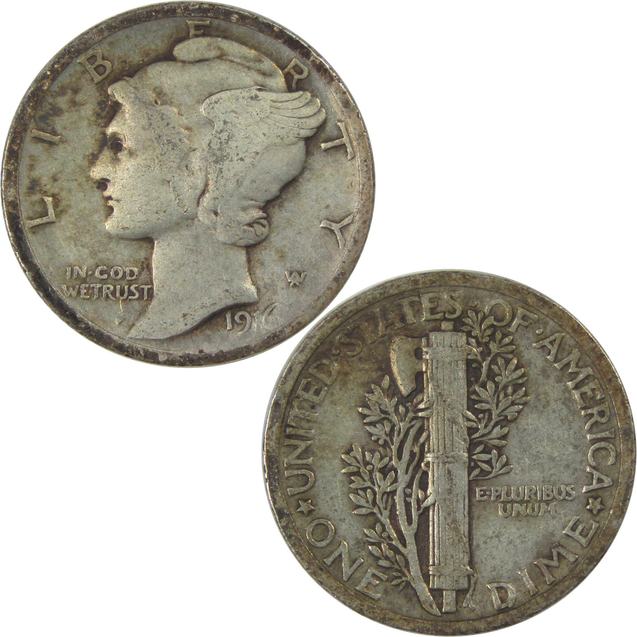 1916 Mercury Silver Dime VF Very Fine 10c Coin Collectible SKU:I24372