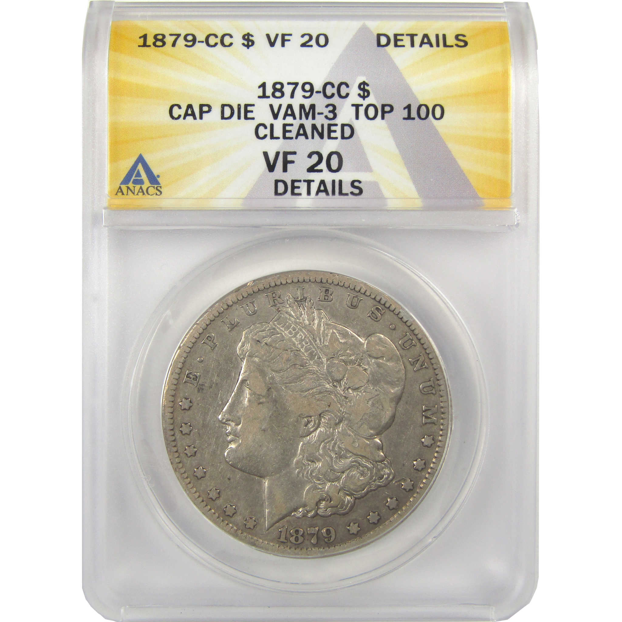 1879 CC VAM-3 Capped Die Morgan Dollar VF 20 Details ANACS SKU:I21926 - Morgan coin - Morgan silver dollar - Morgan silver dollar for sale - Profile Coins &amp; Collectibles
