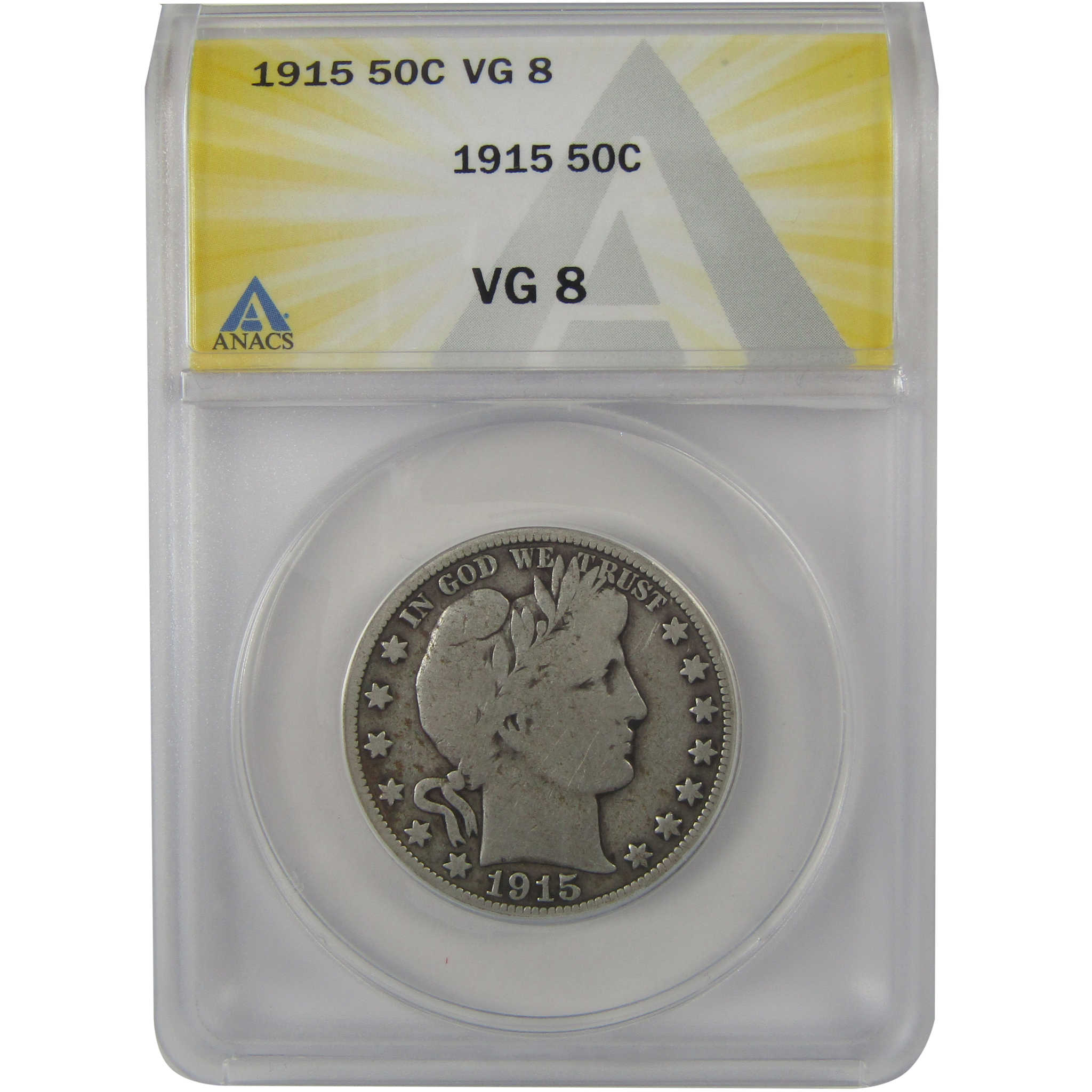 1915 Barber Half Dollar VG 8 ANACS Silver 50c Coin SKU:I22207
