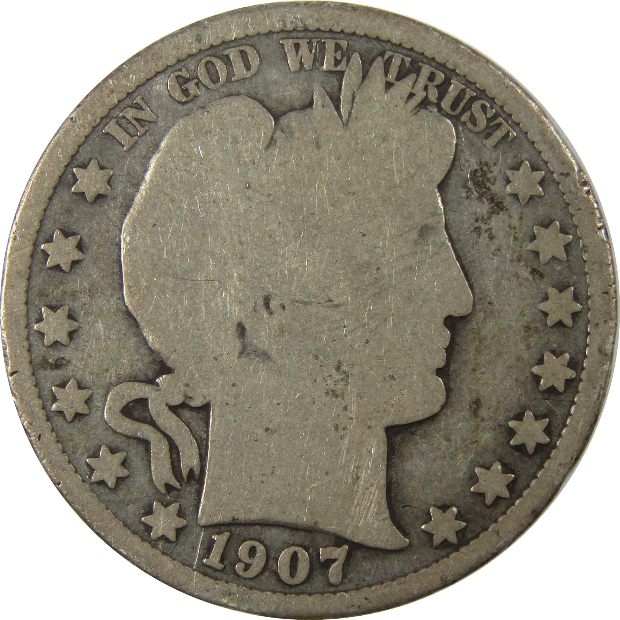 1907 D Barber Silver Half Dollar G Good Details 50c Coin SKU:I25813