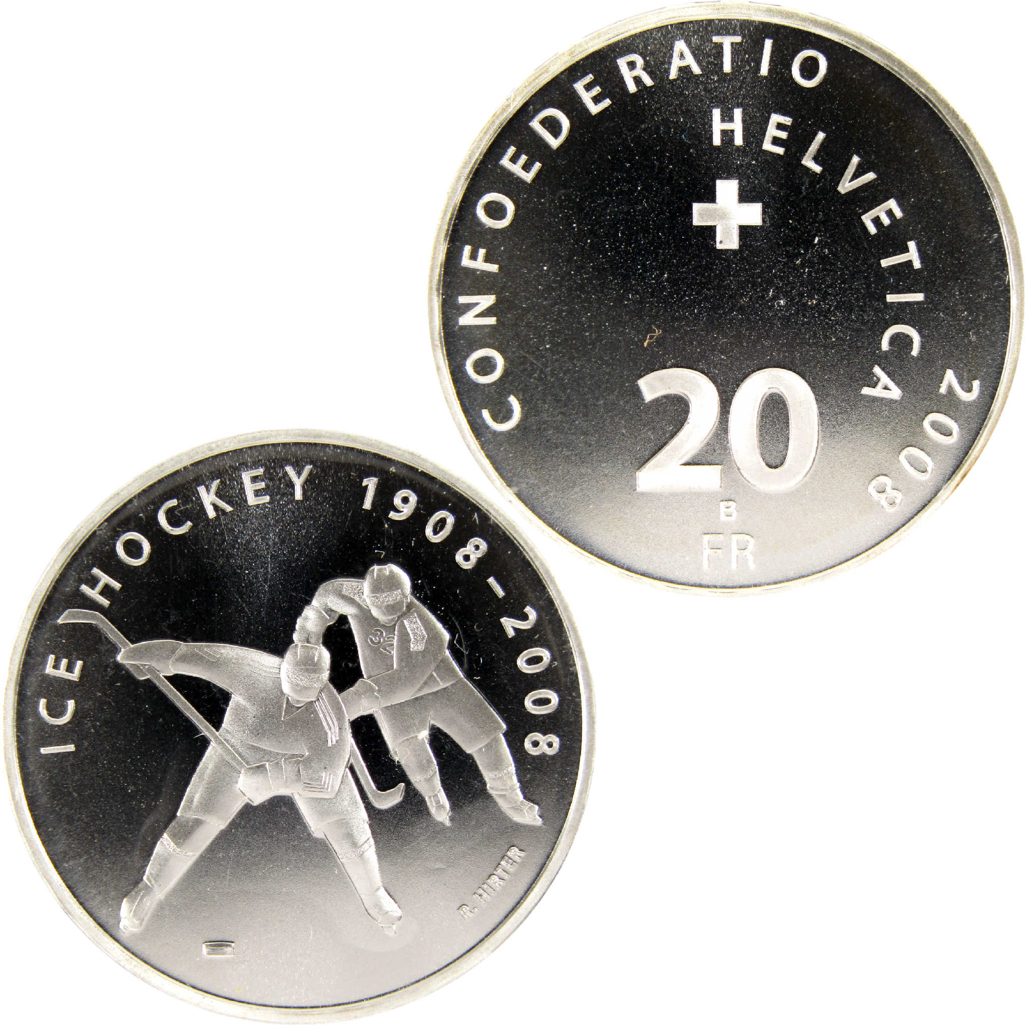 2008 Centenary Ice Hockey Swiss Commemorative Silver 20 Fr SKU:CPC5833