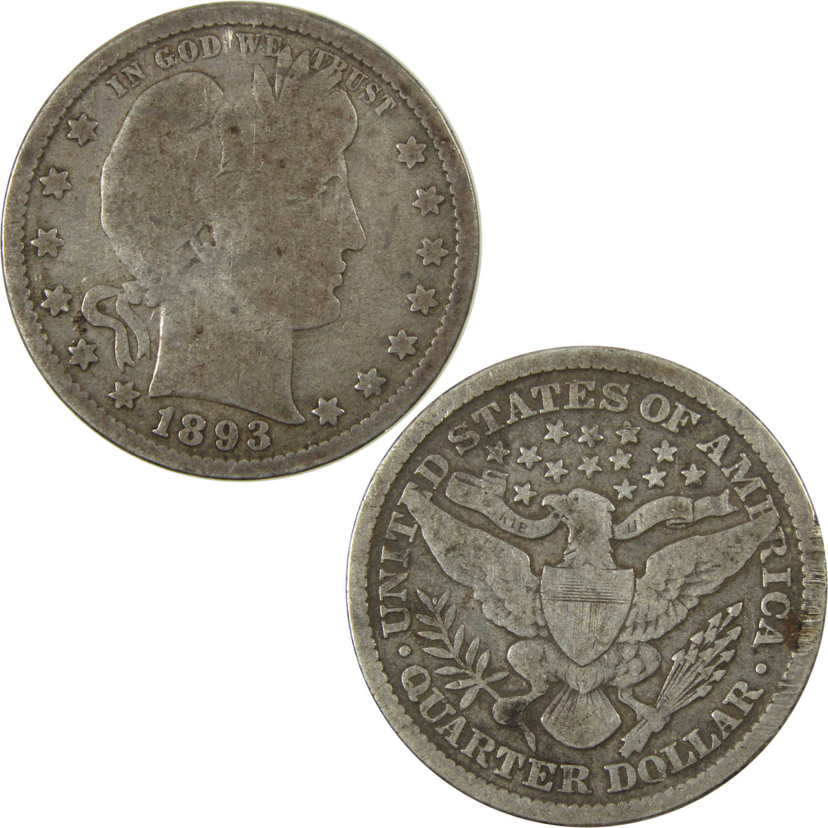 1893 Barber Silver Quarter G Good Details 25c Coin SKU:I28547