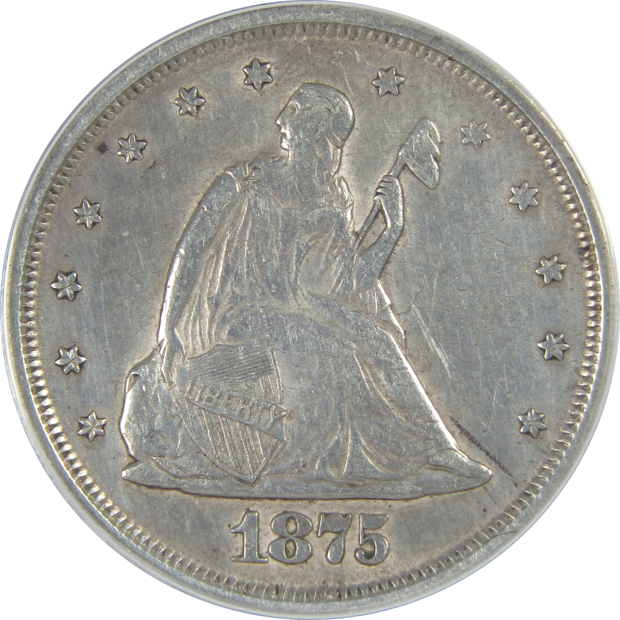 1875 S/S Seated Liberty Twenty Cent AU 55 Details ANACS SKU:I16147