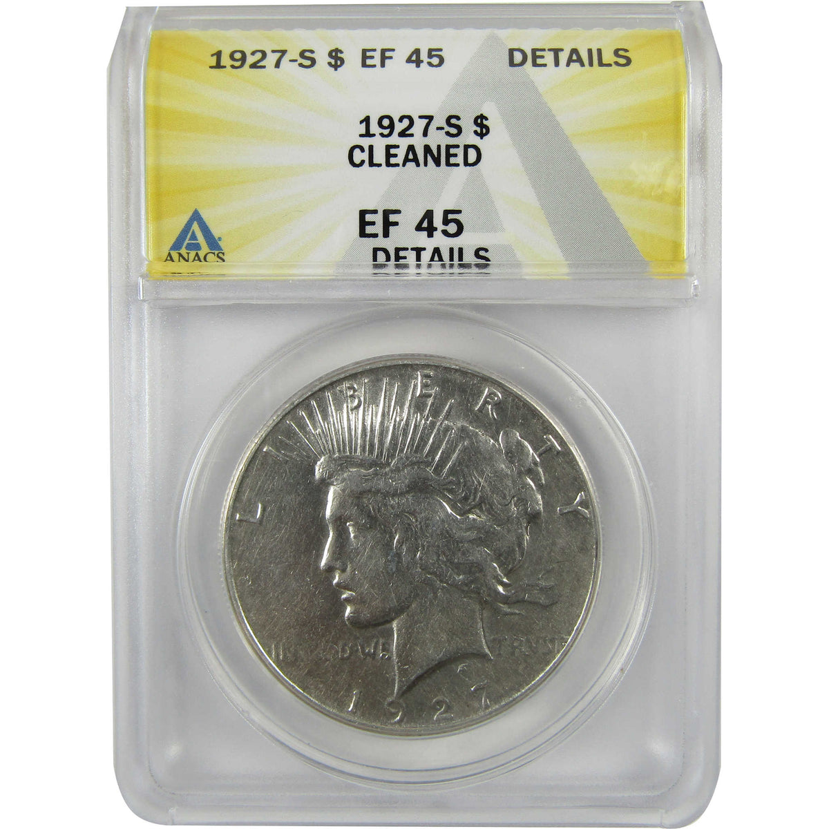1927 S Peace Silver Dollar EF 45 Details ANACS $1 Coin SKU:I28583