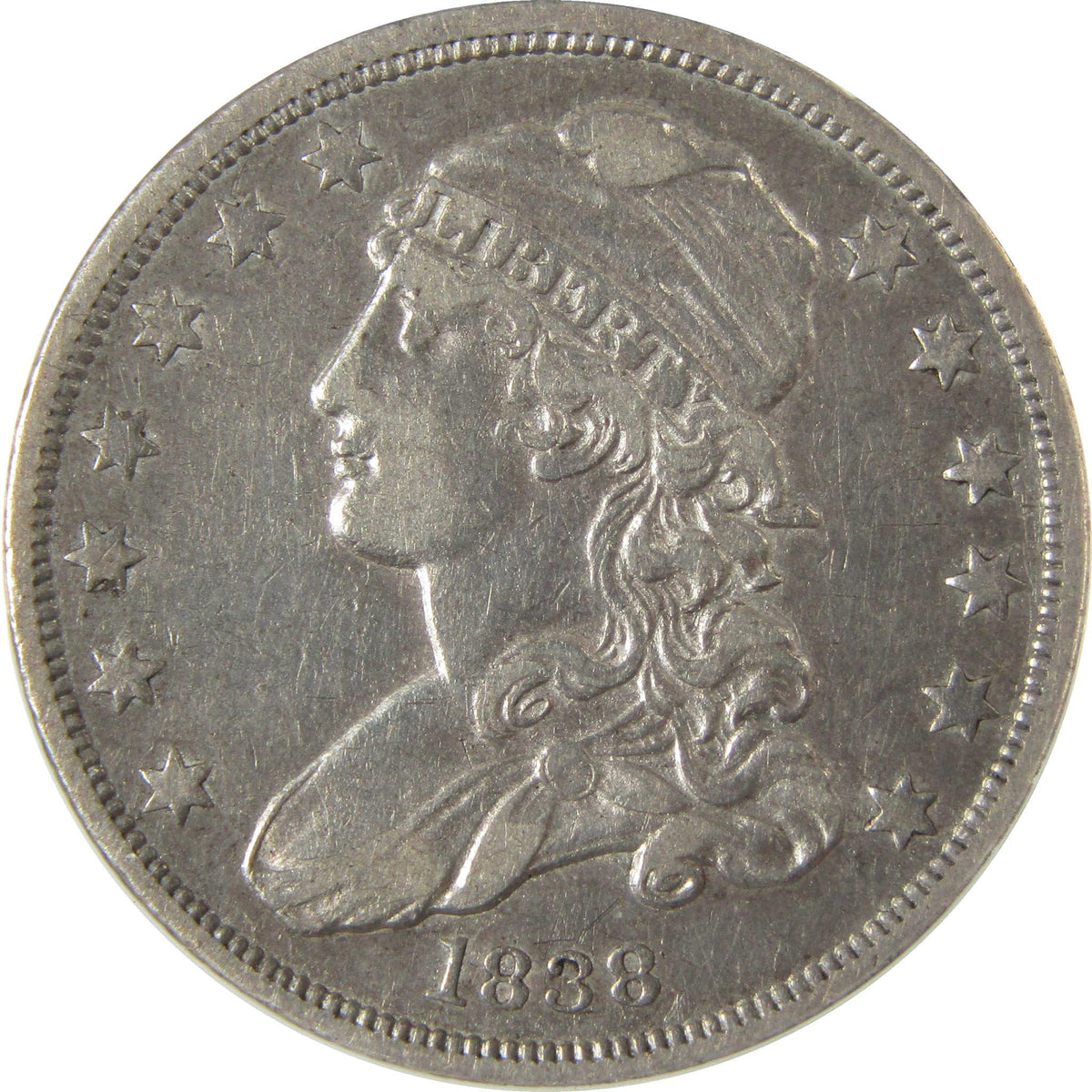1838 B-1 Capped Bust Silver Quarter EF 45 Details ANACS SKU:I28002