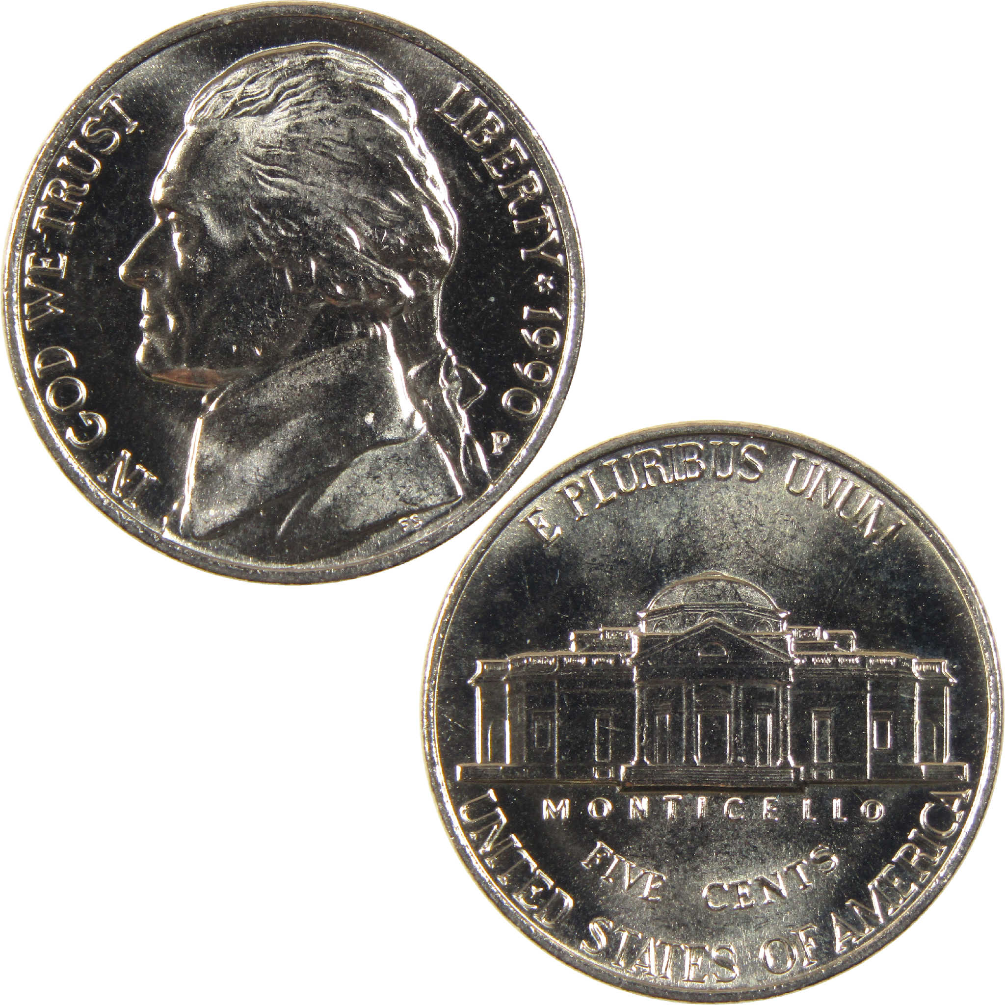 1990 P Jefferson Nickel BU Uncirculated 5c Coin