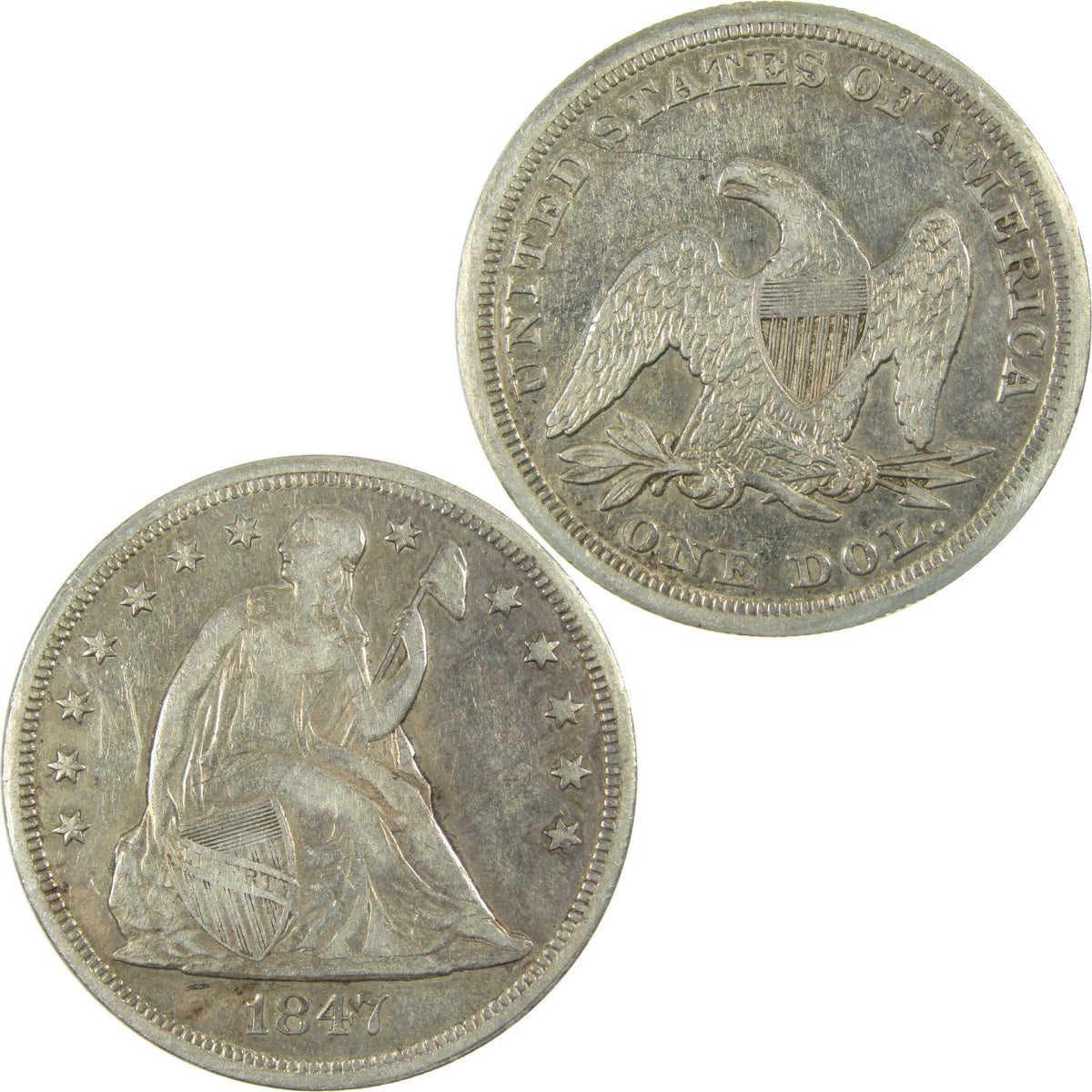 1847 Seated Liberty Silver Dollar VF Very Fine Details Coin SKU:CP1742