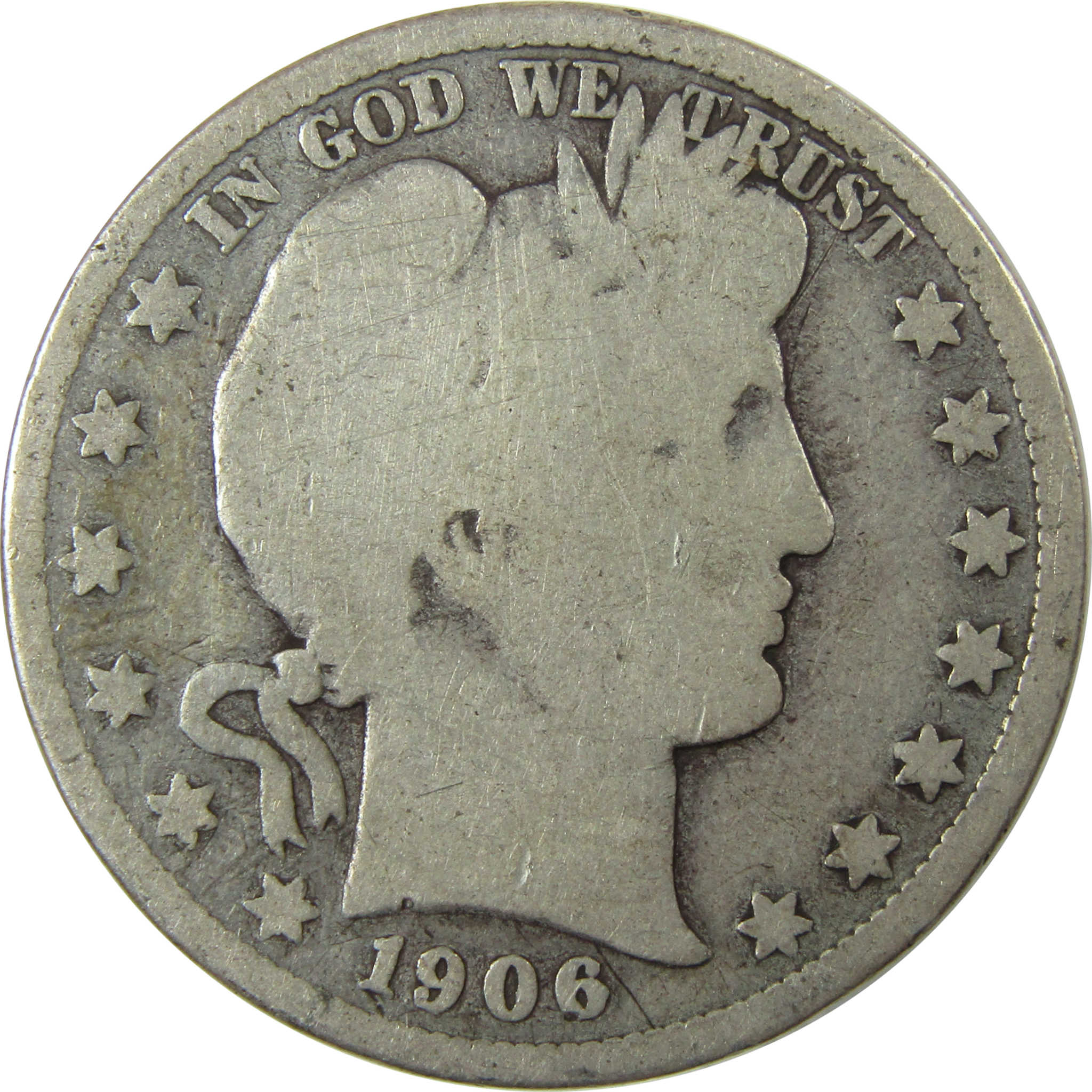 1906 D Barber Silver Half Dollar G Good Details 50c Coin SKU:I25818