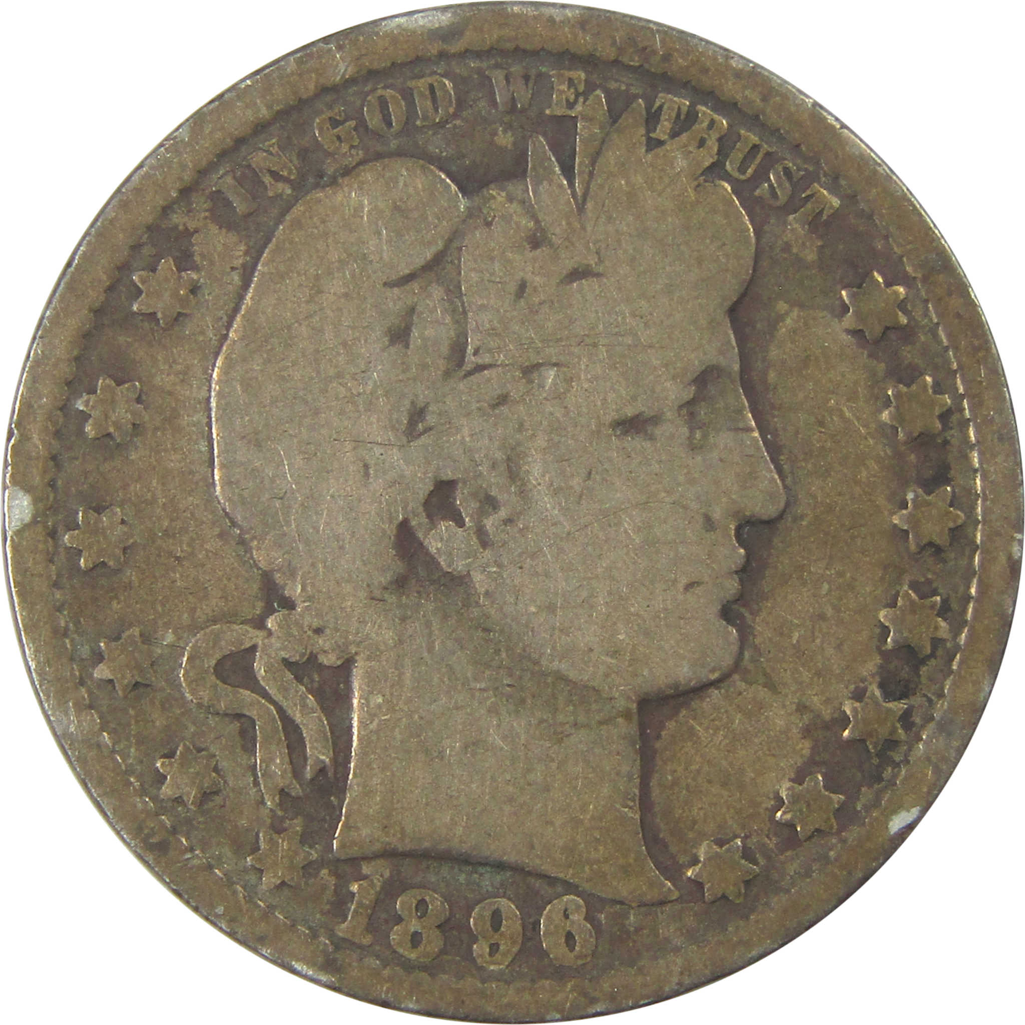 1896 O Barber Quarter G Good Silver 25c Coin SKU:I21861