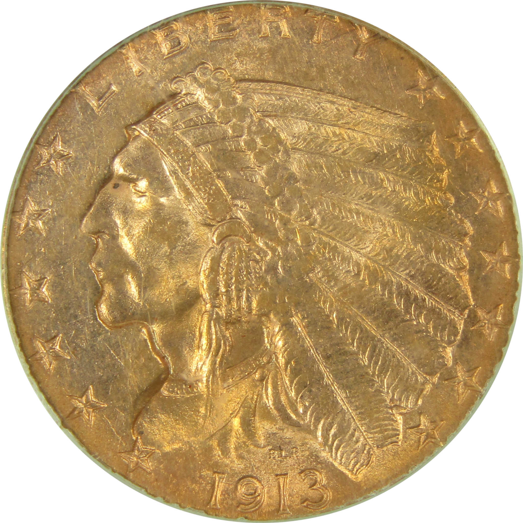1913 Indian Head Gold Quarter Eagle MS 63 PCGS Uncirculated SKU:CP327