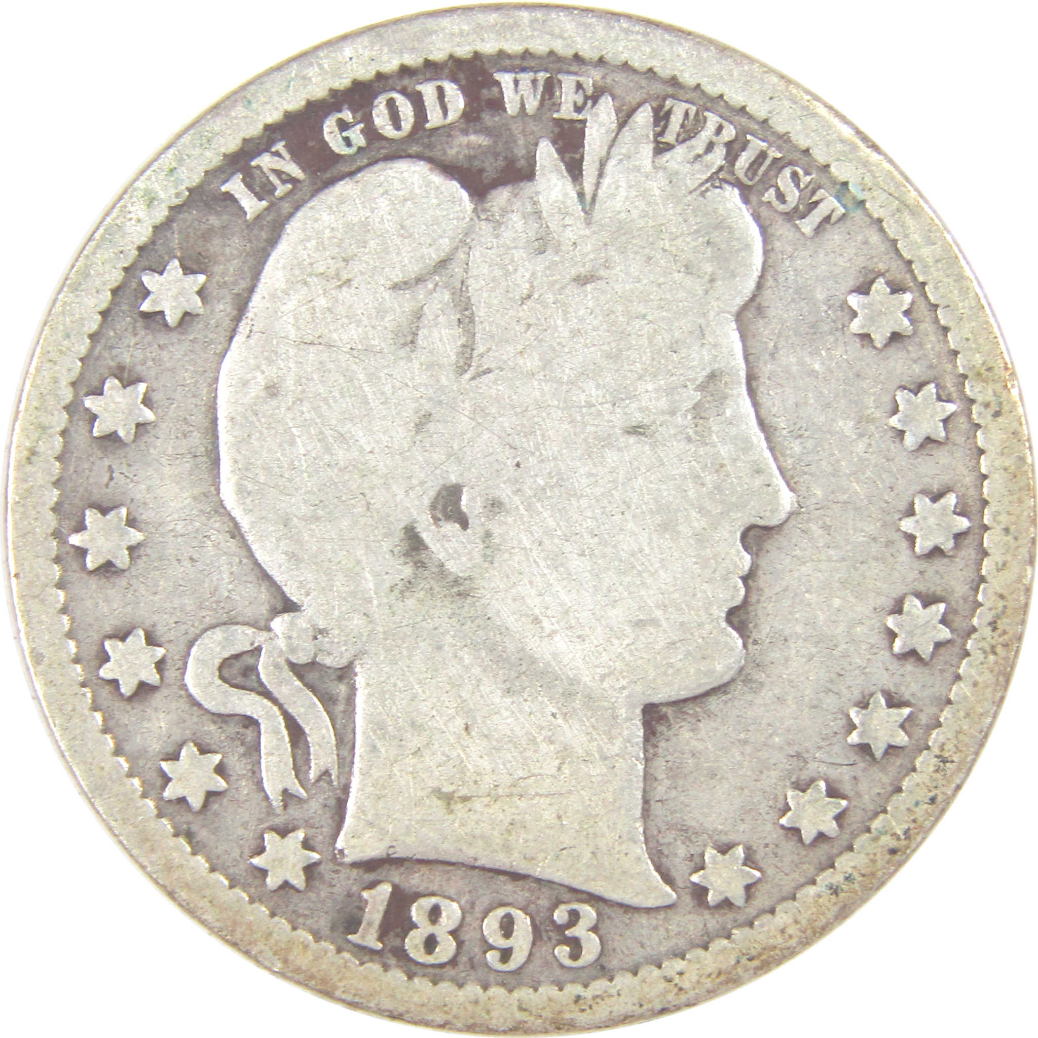 1893 Barber Quarter G Good Silver 25c Coin SKU:I16929