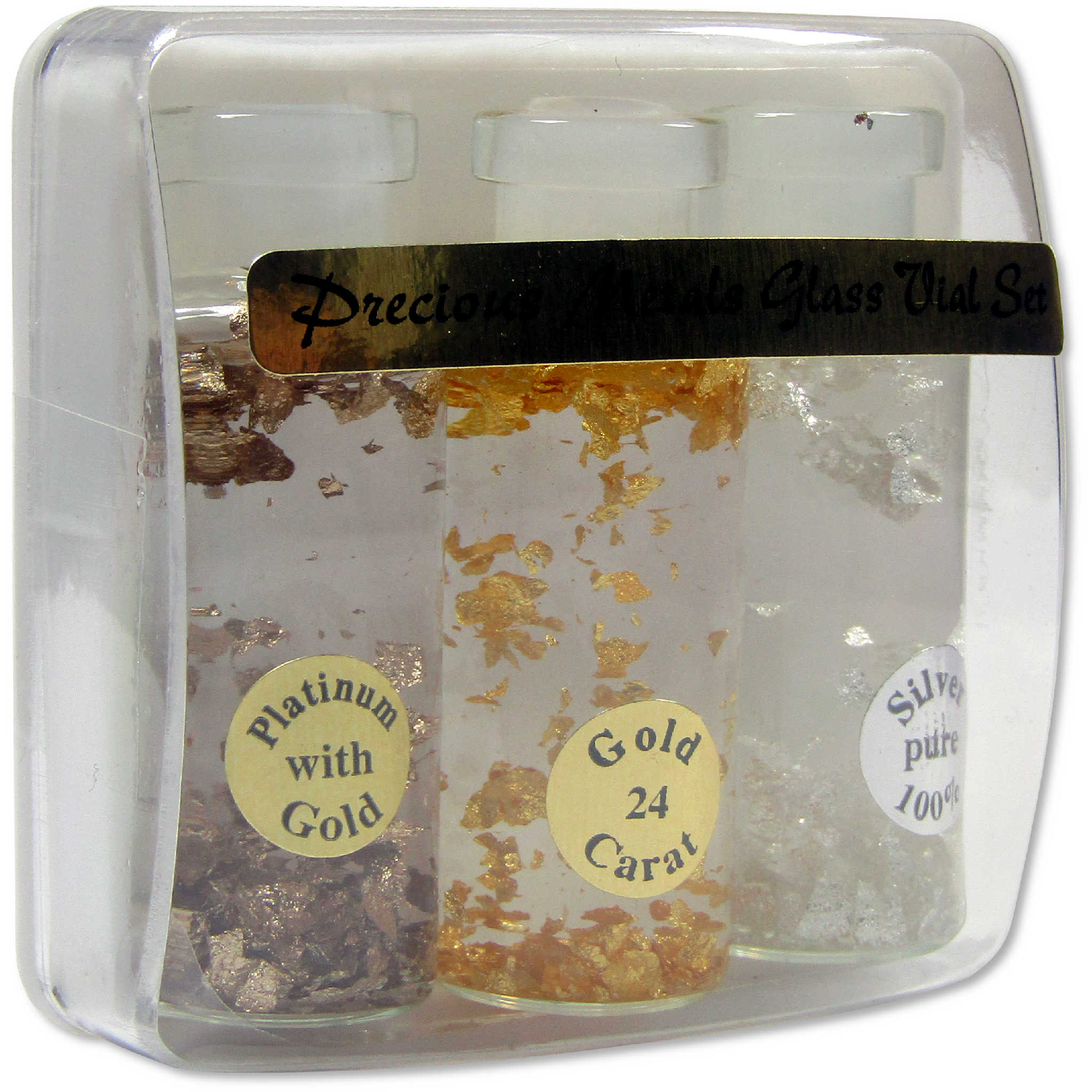 Platinum Gold and Silver Precious Metals Glass Vial Set